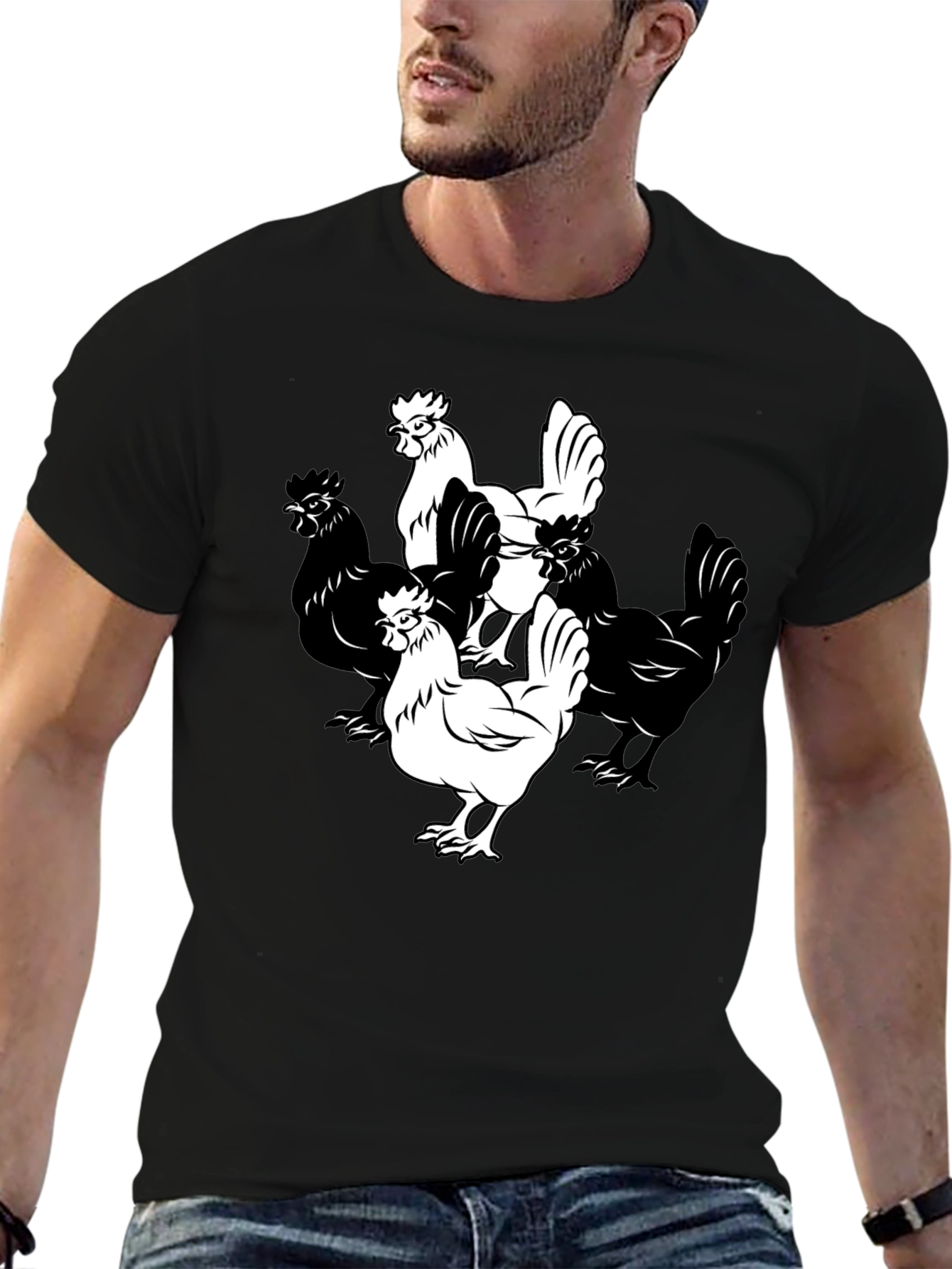 Black Chicken Graphic T-Shirt - Black Cotton Tee view 6