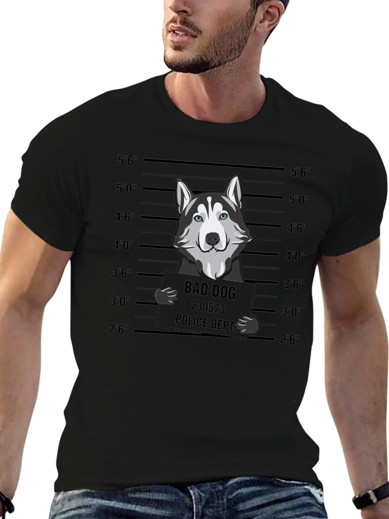 Bad Dog Husky Mugshot T-Shirt - Funny Dog Lover Tee - 6