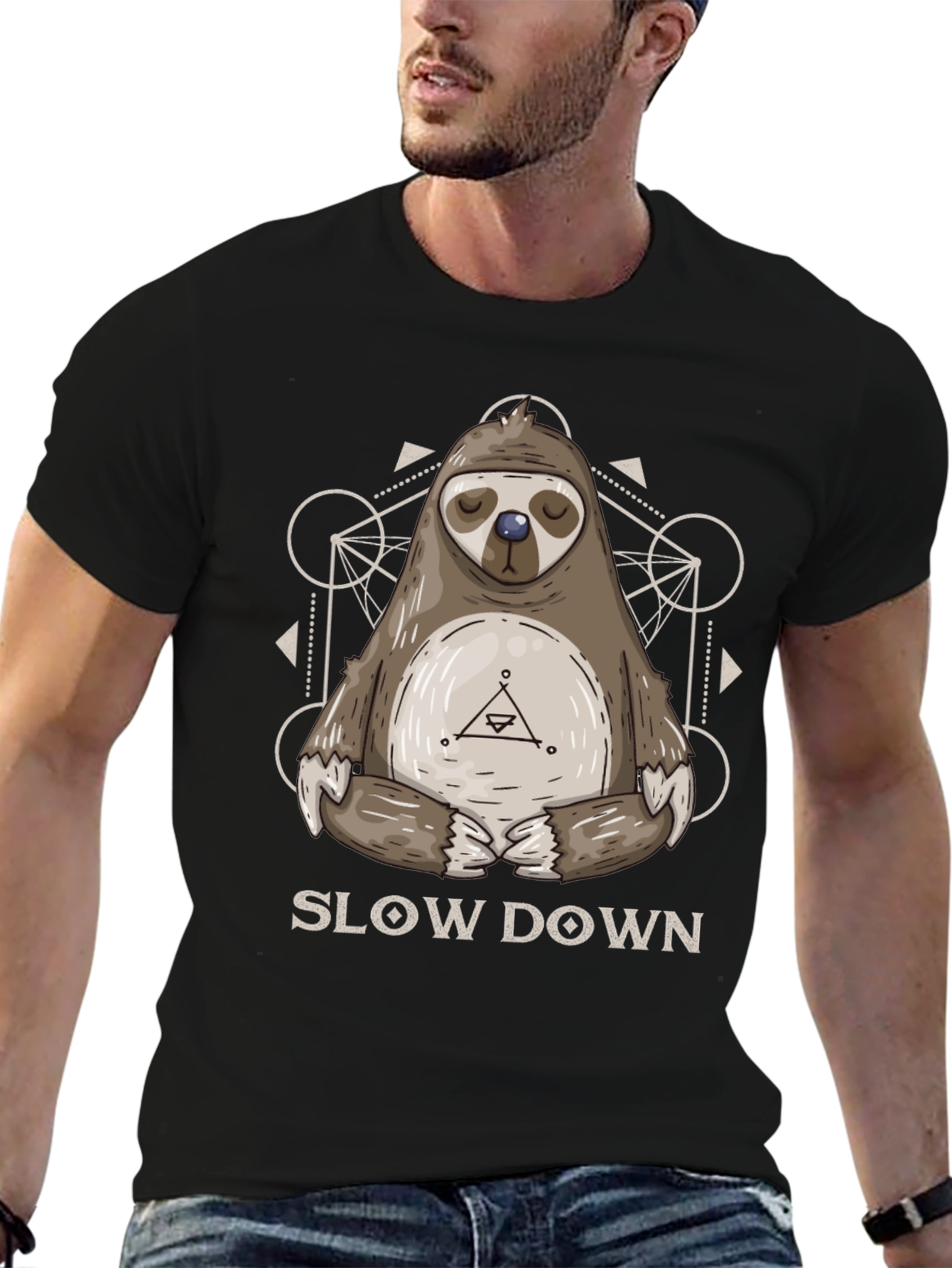 Black Relaxed Sloth Graphic Tee - Slow Down Shirt view 6