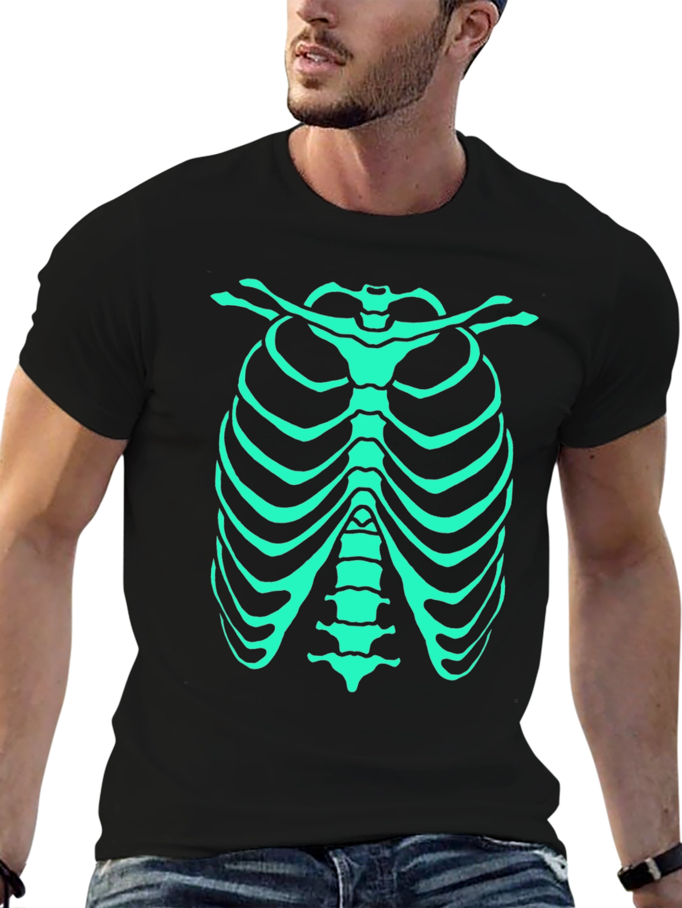 Black Glow-in-the-Dark Rib Cage T-Shirt view 6