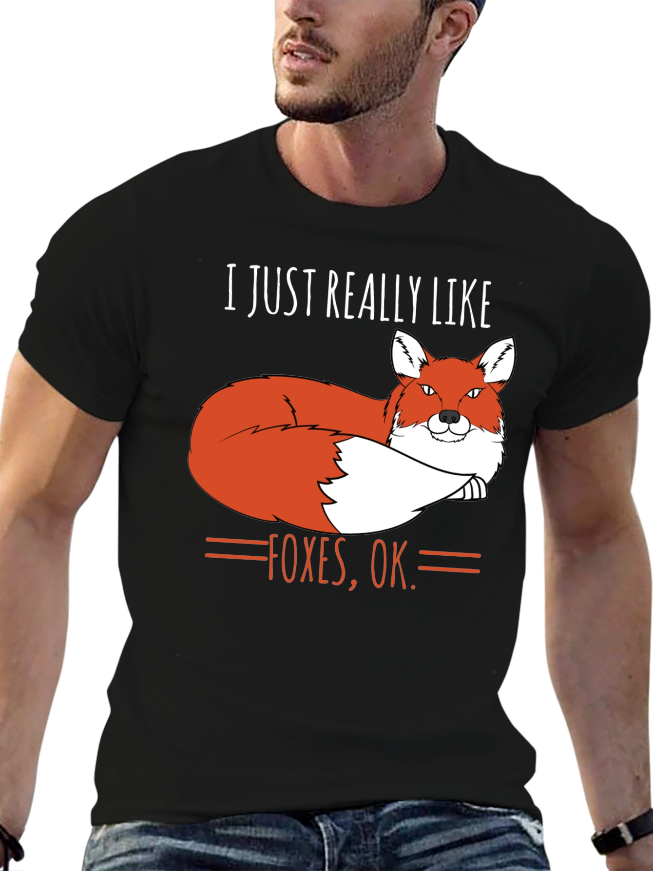 Black Funny Fox Graphic T-Shirt - I Just Really Like Foxes, OK. view 6