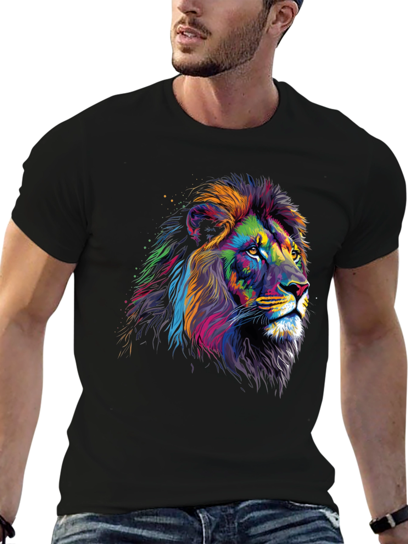 Black Vibrant Lion Graphic Tee - Bold Statement T-Shirt view 6