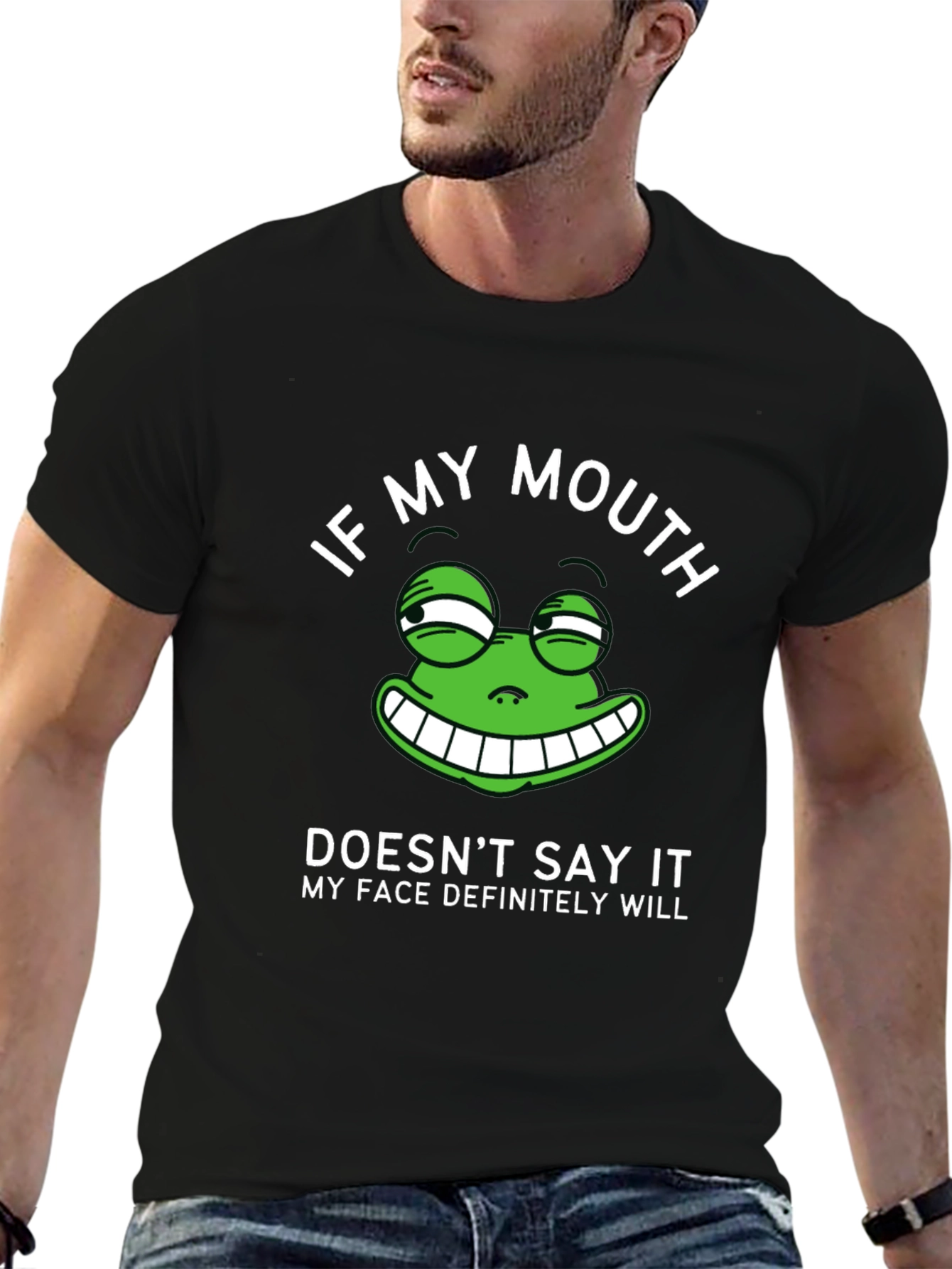 Black Funny Graphic T-Shirt: If My Mouth Doesn't Say It, My Face Will view 6