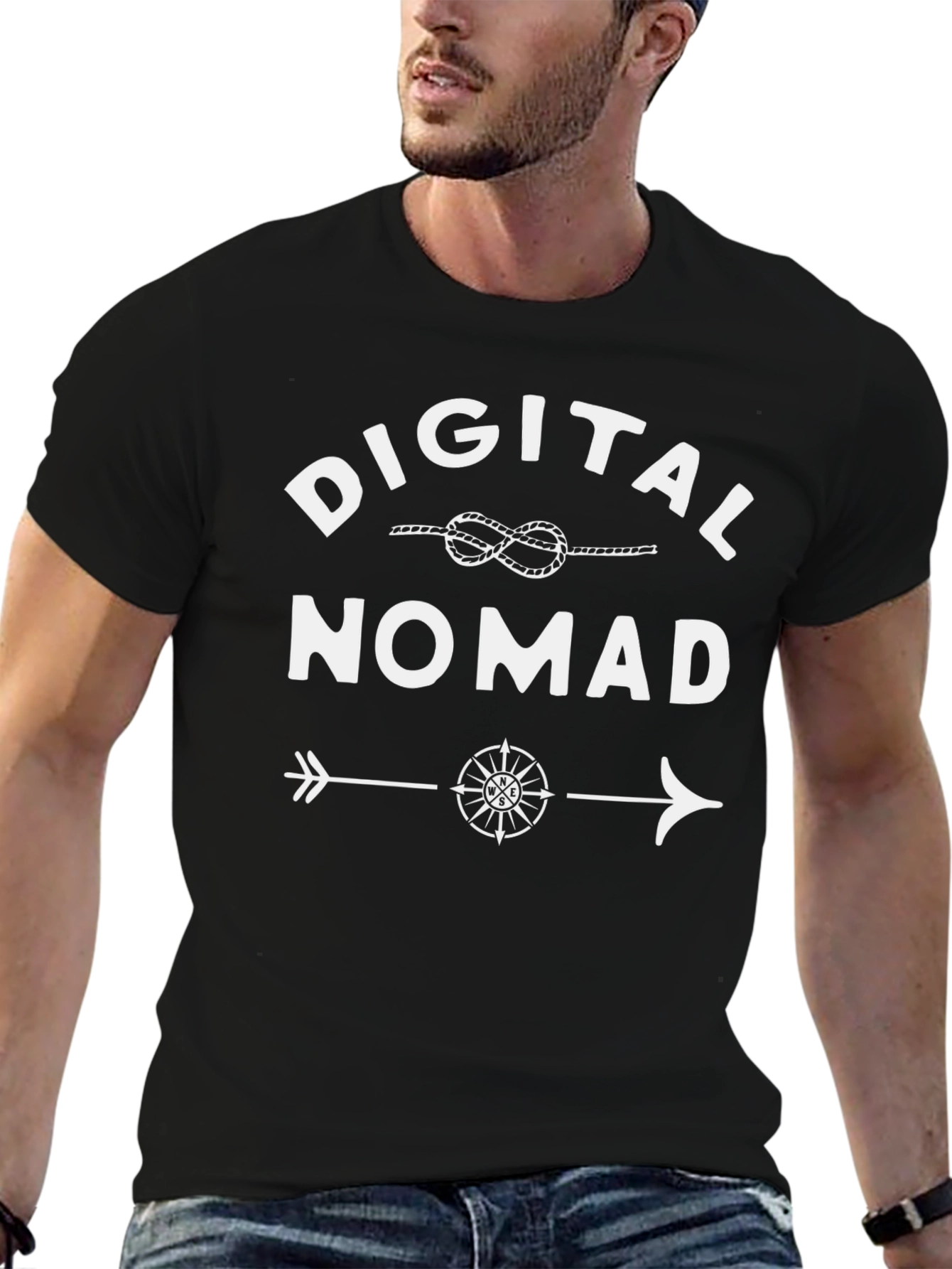 Black Digital Nomad Black T-Shirt with Compass Design view 6