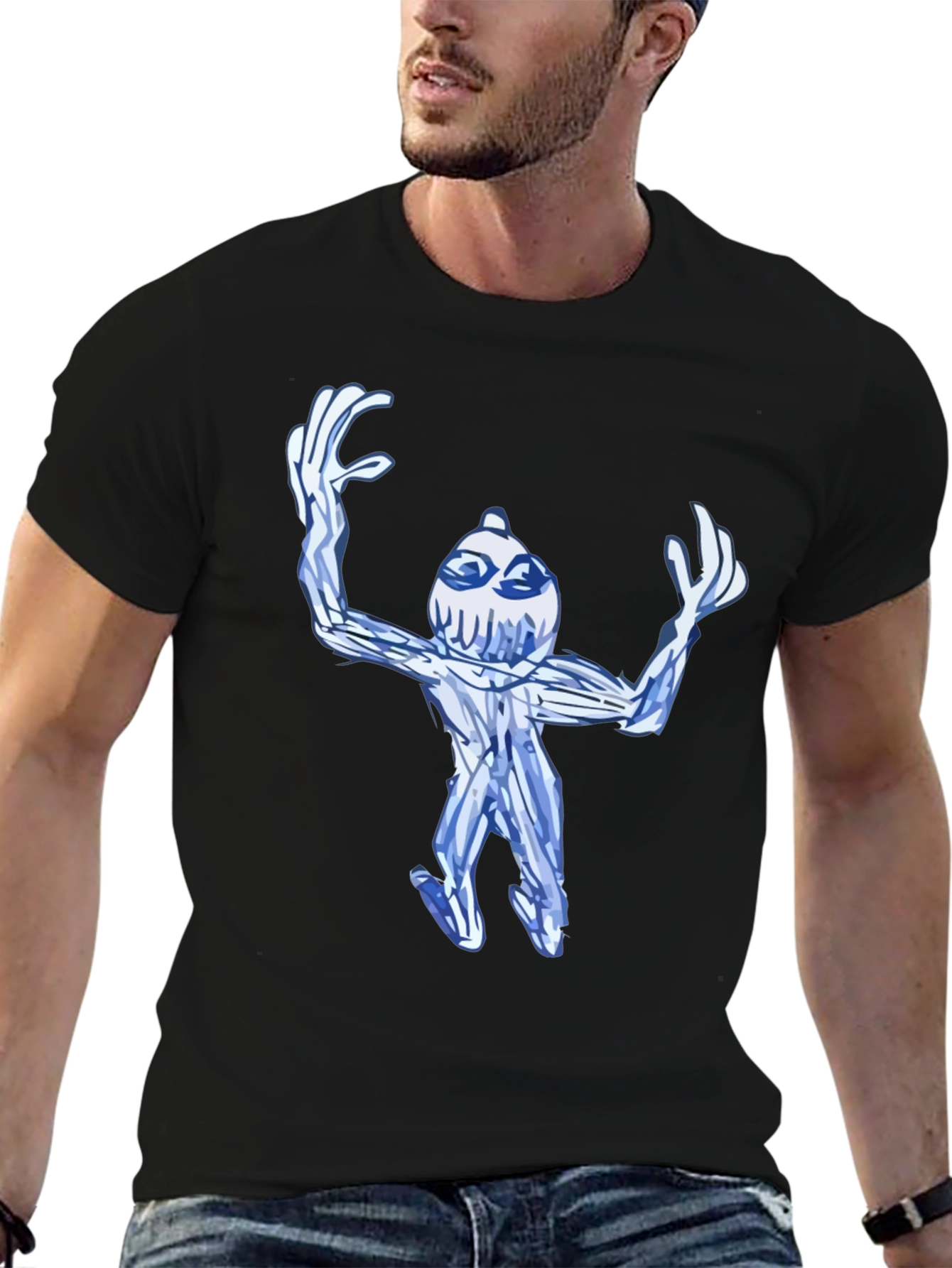 Black Abstract Blue Creature Black T-Shirt view 6