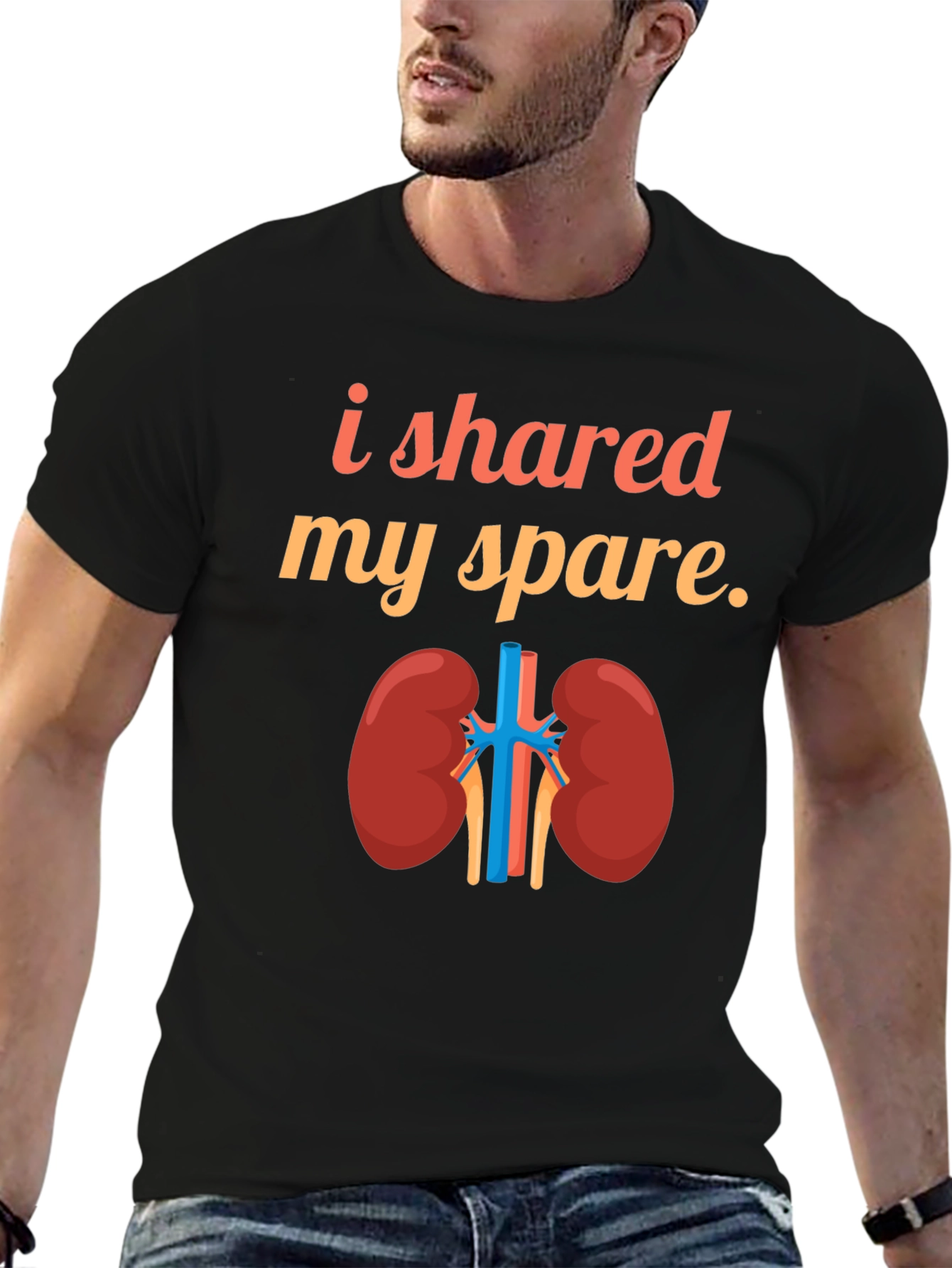 Black Kidney Donor T-Shirt - I Shared My Spare view 6