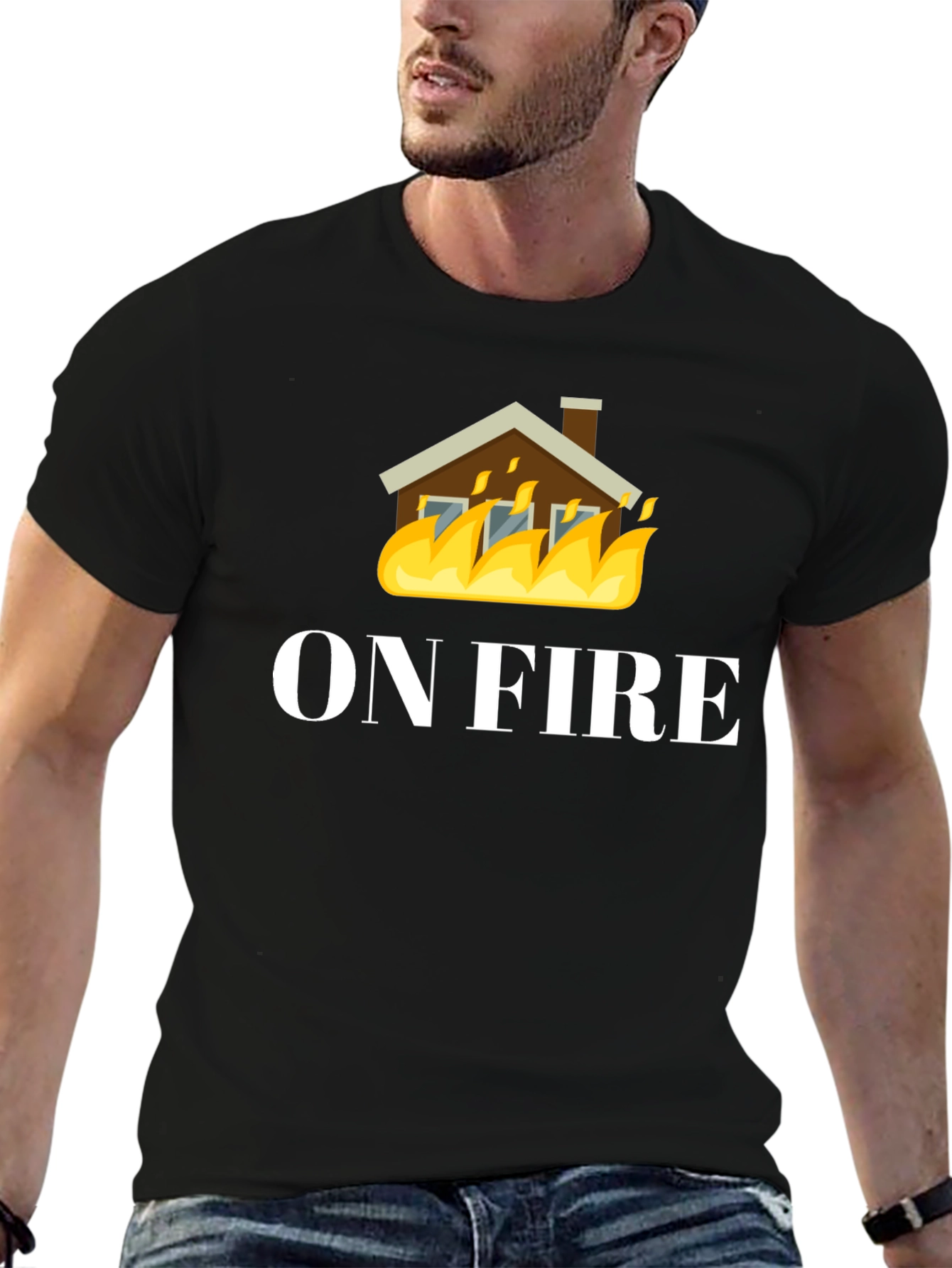 Black On Fire Graphic Tee - Black Cotton T-Shirt view 6