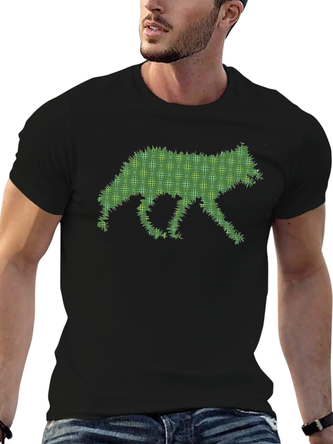 Black Green Wolf Silhouette Black Tee view 6