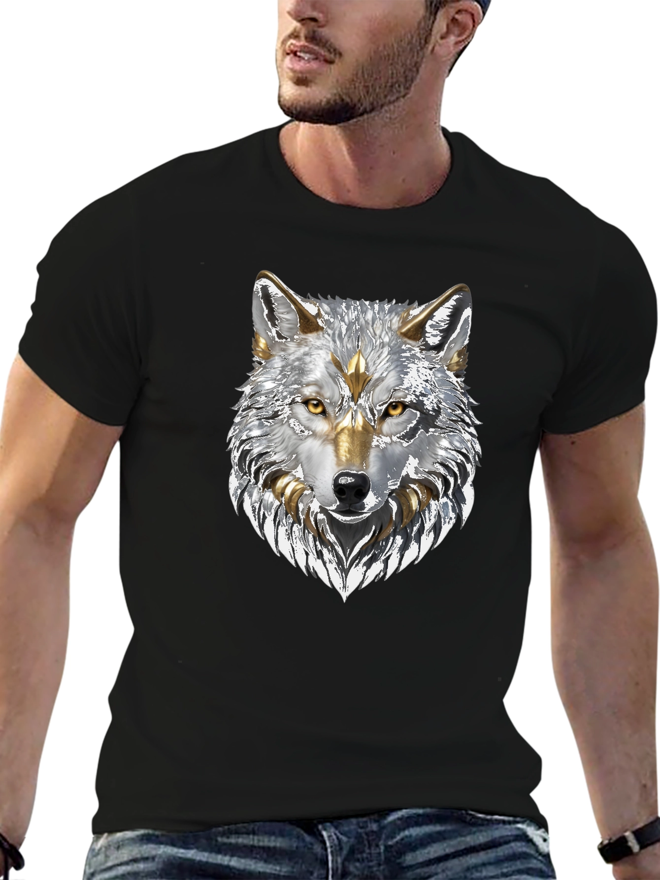 Black Wolf Graphic Tee - Silver and Gold Design view 6