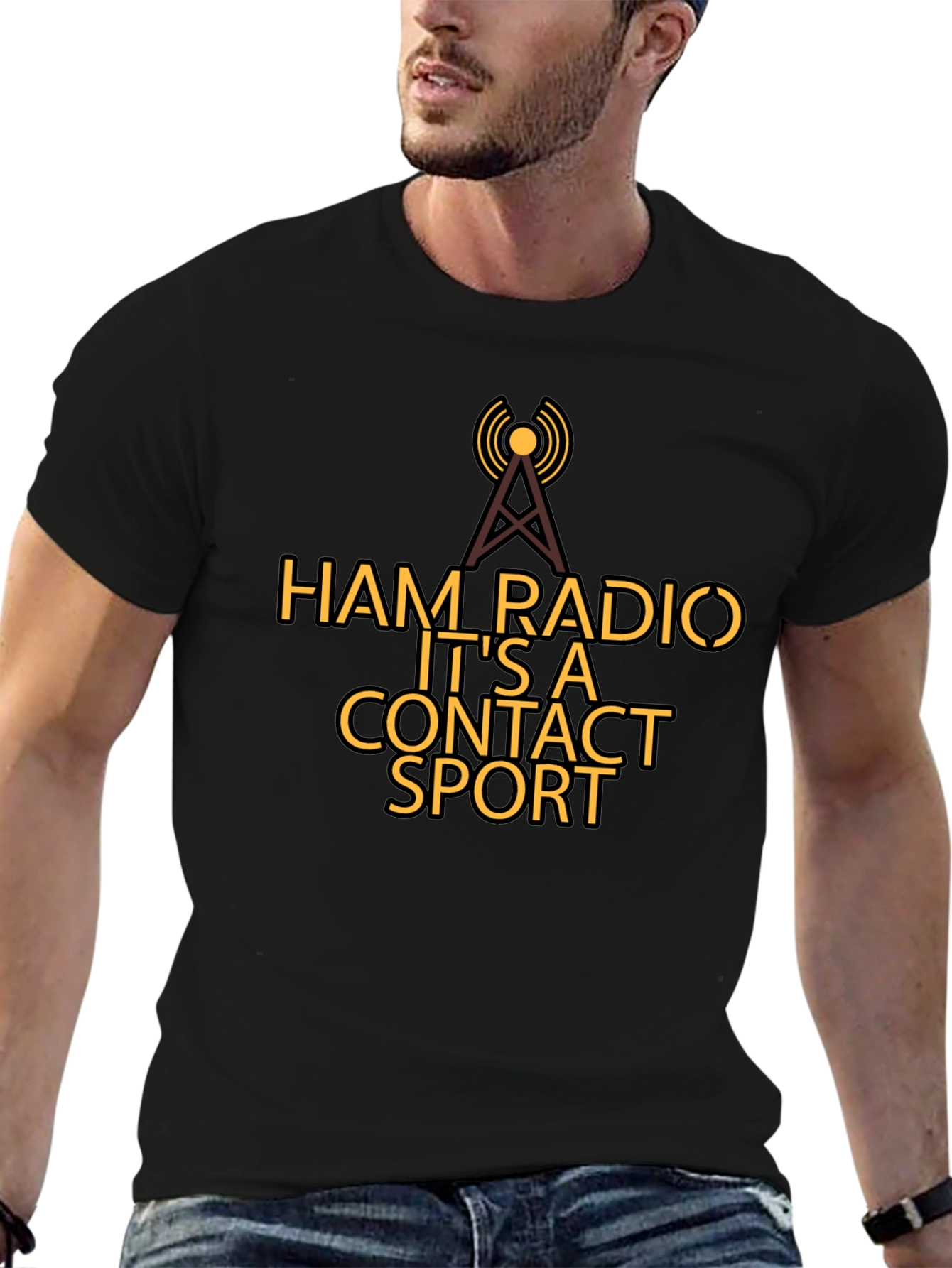 Black Ham Radio Contact Sport T-Shirt view 6