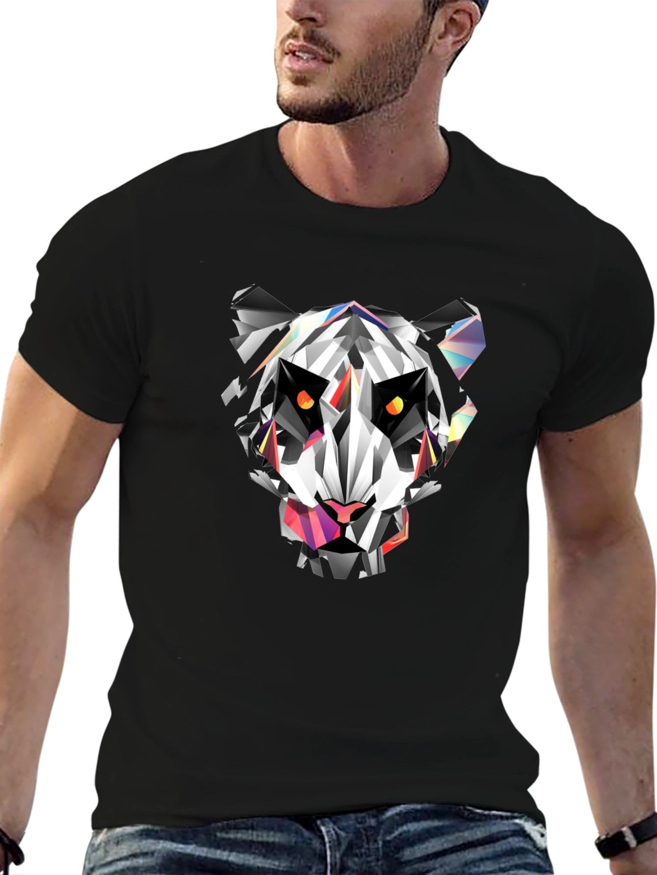 Black Geometric Panda Graphic Tee - Black Cotton Blend view 6