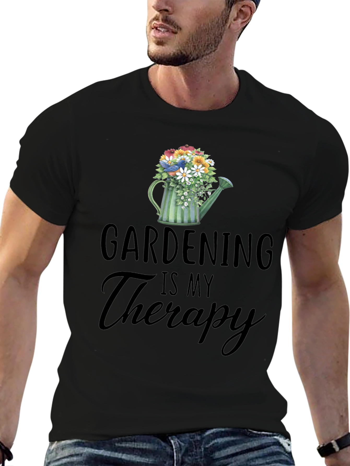 Black Gardening Is My Therapy T-Shirt view 6