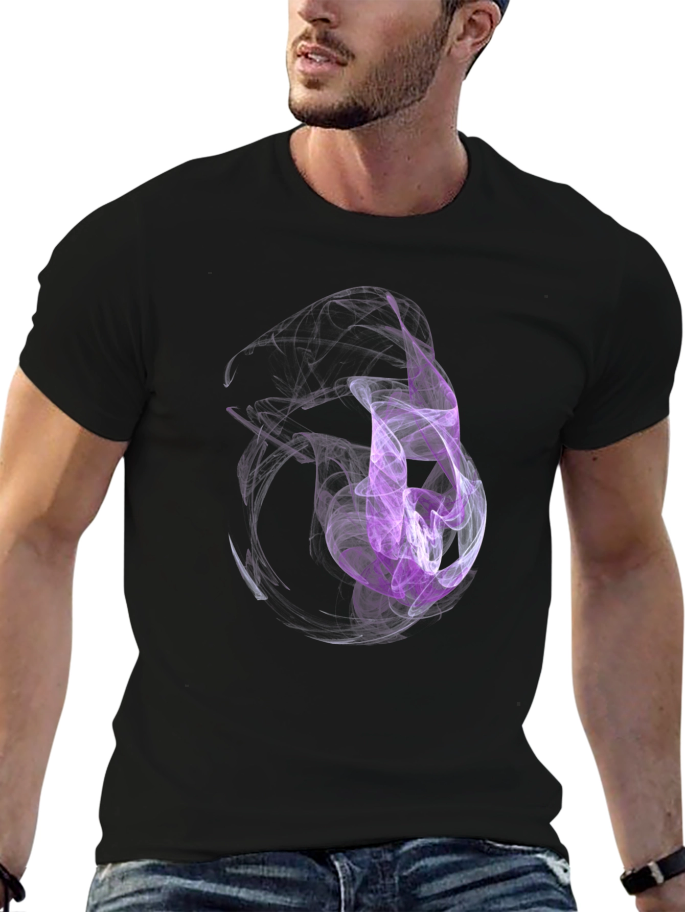 Black Abstract Smoke Design Black T-Shirt view 6