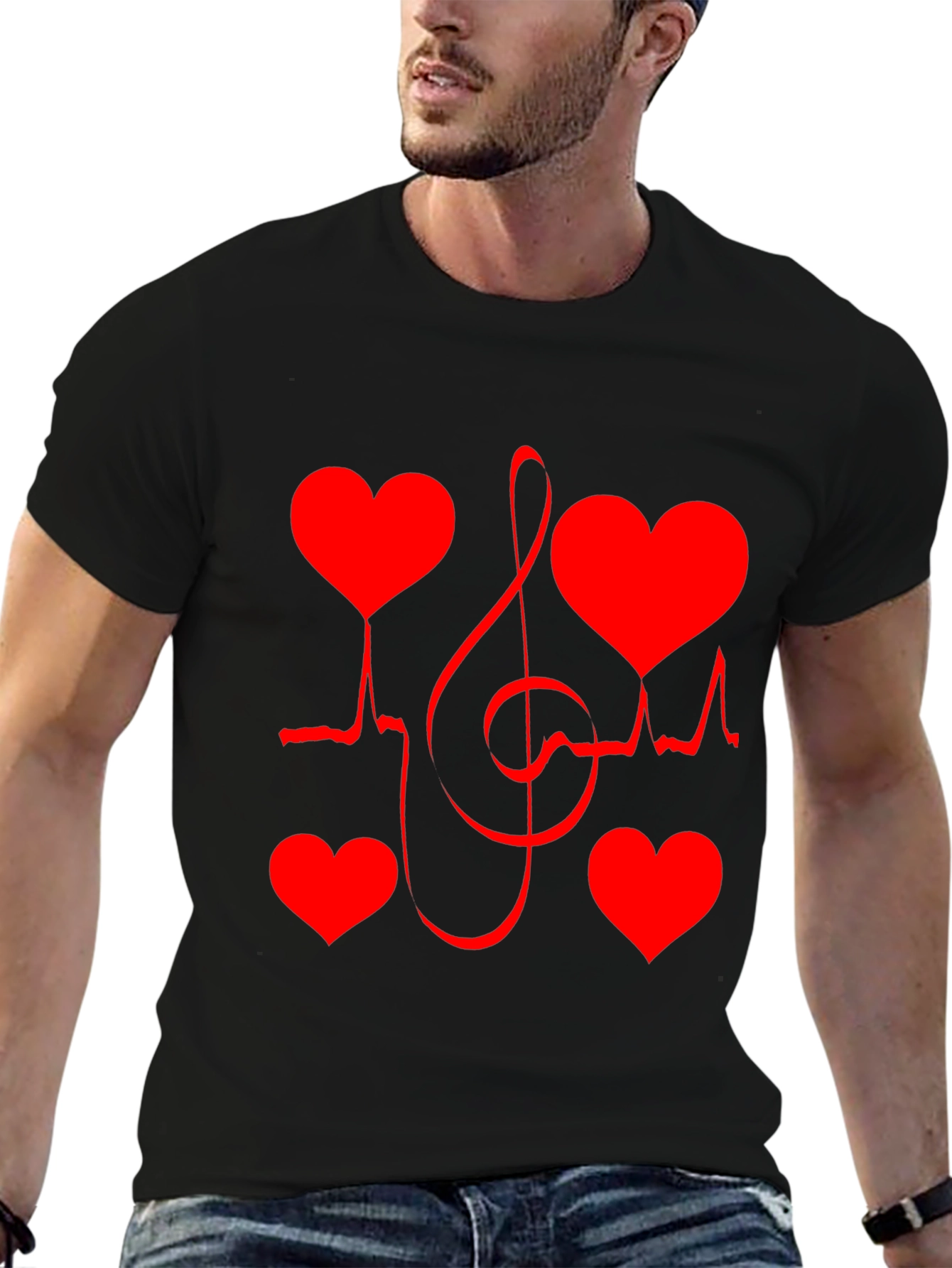 Black Heartbeat Music Note Graphic Tee view 6
