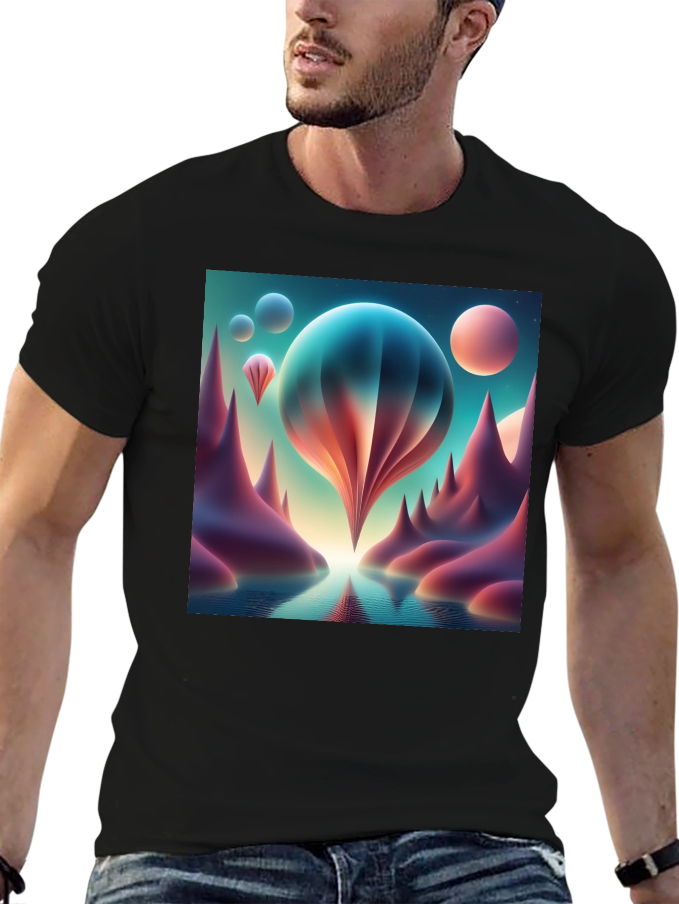 Black Surreal Landscape Graphic Tee view 6