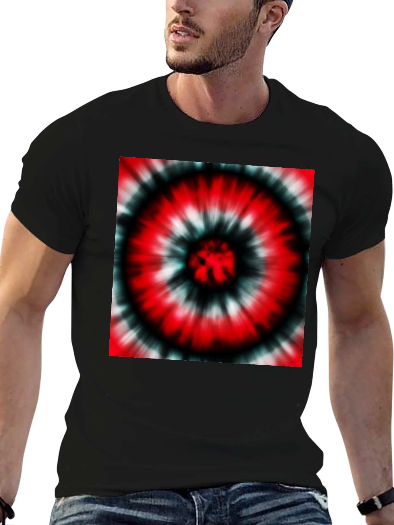 Black Red Tie-Dye Graphic Black T-Shirt view 6