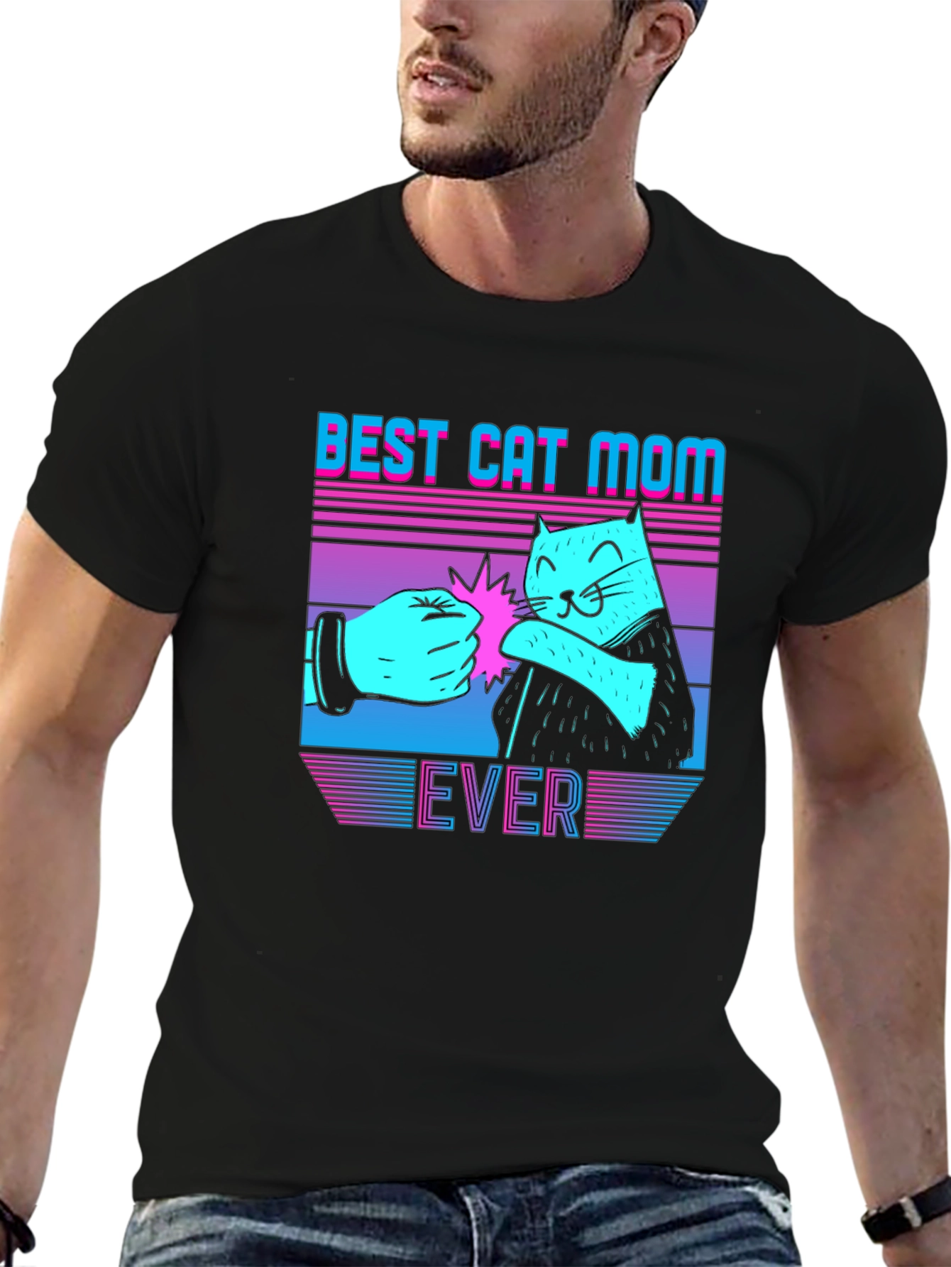 Black Best Cat Mom Ever Graphic Tee view 6