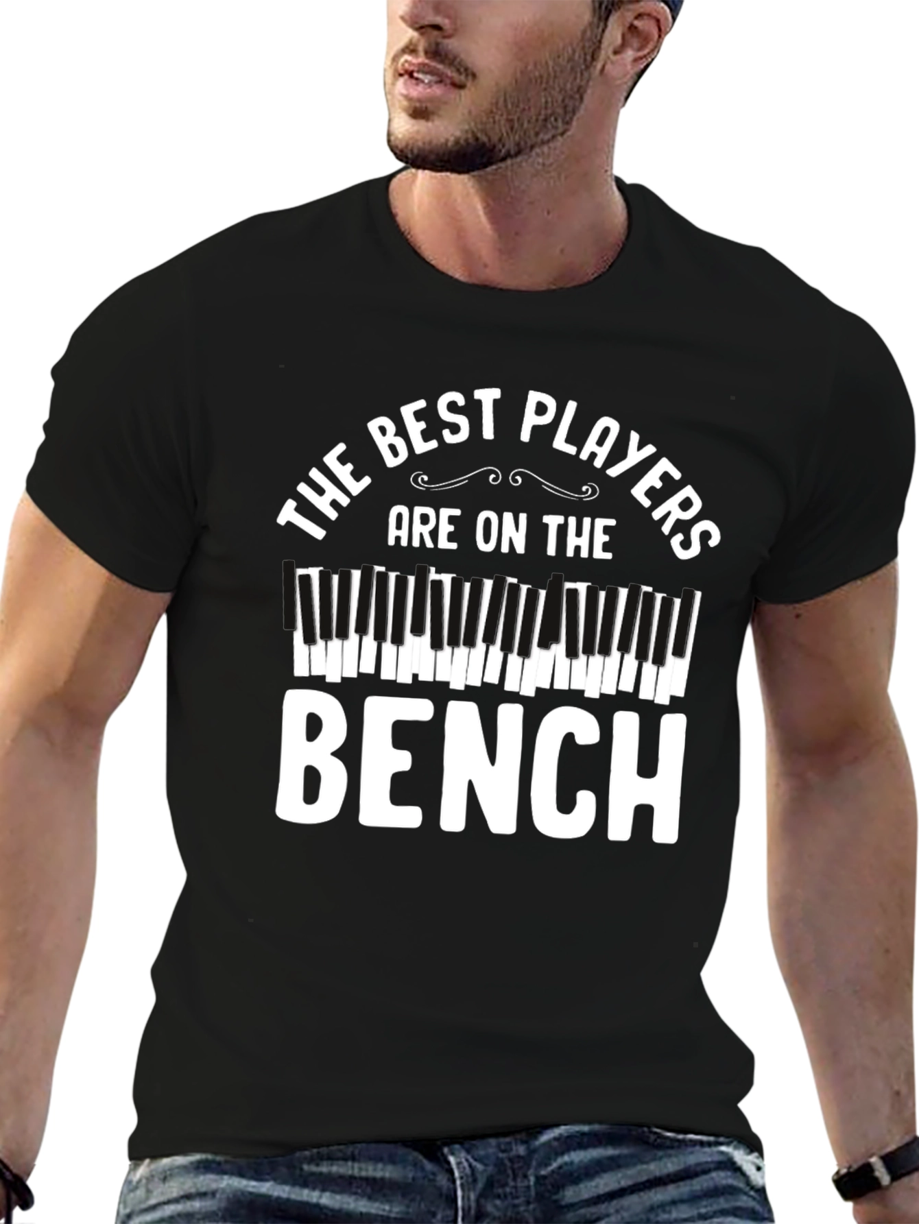 Black Funny Piano Player T-Shirt - Best Players on the Bench view 6