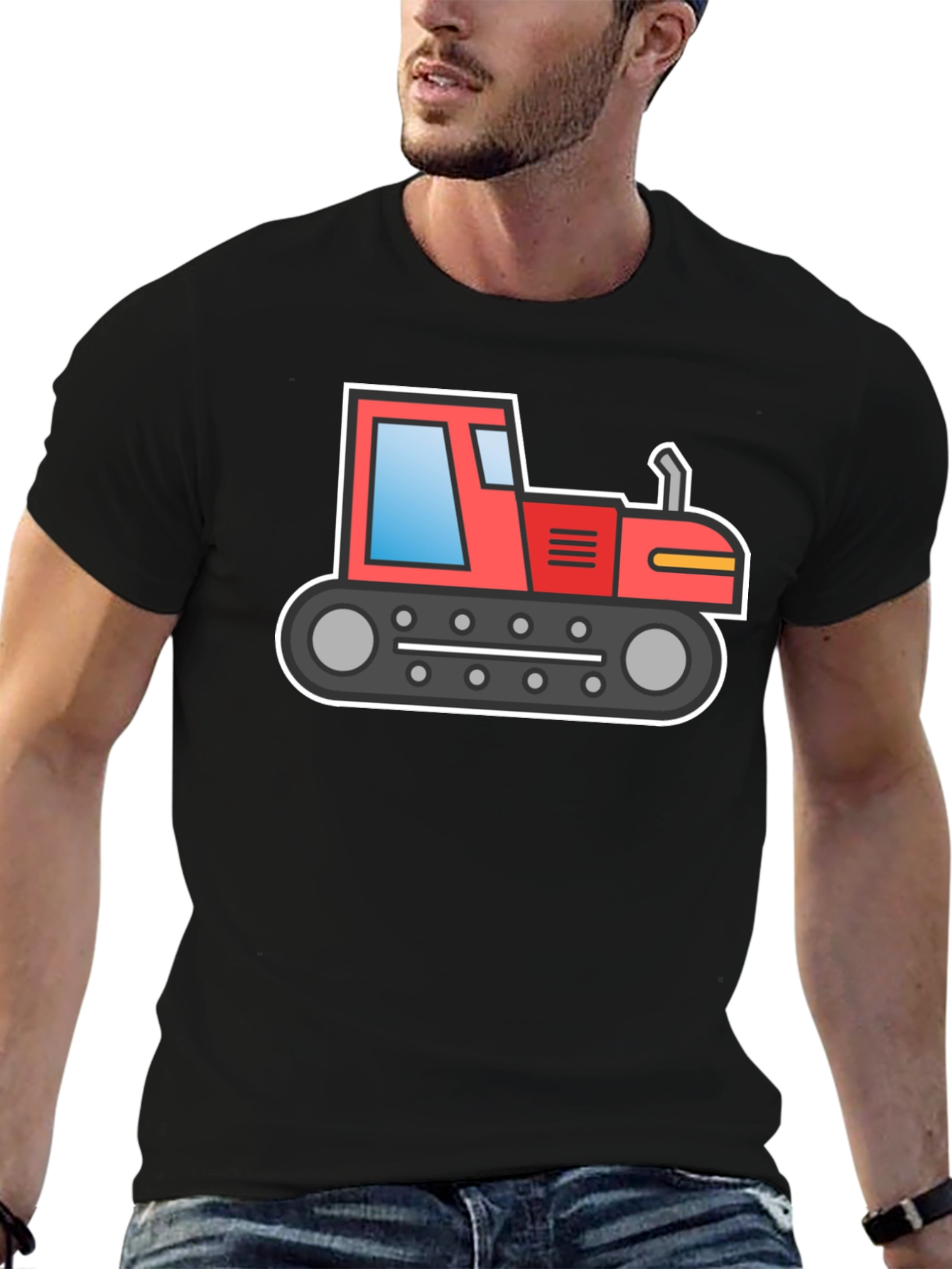 Black Cartoon Tractor Graphic T-Shirt view 6