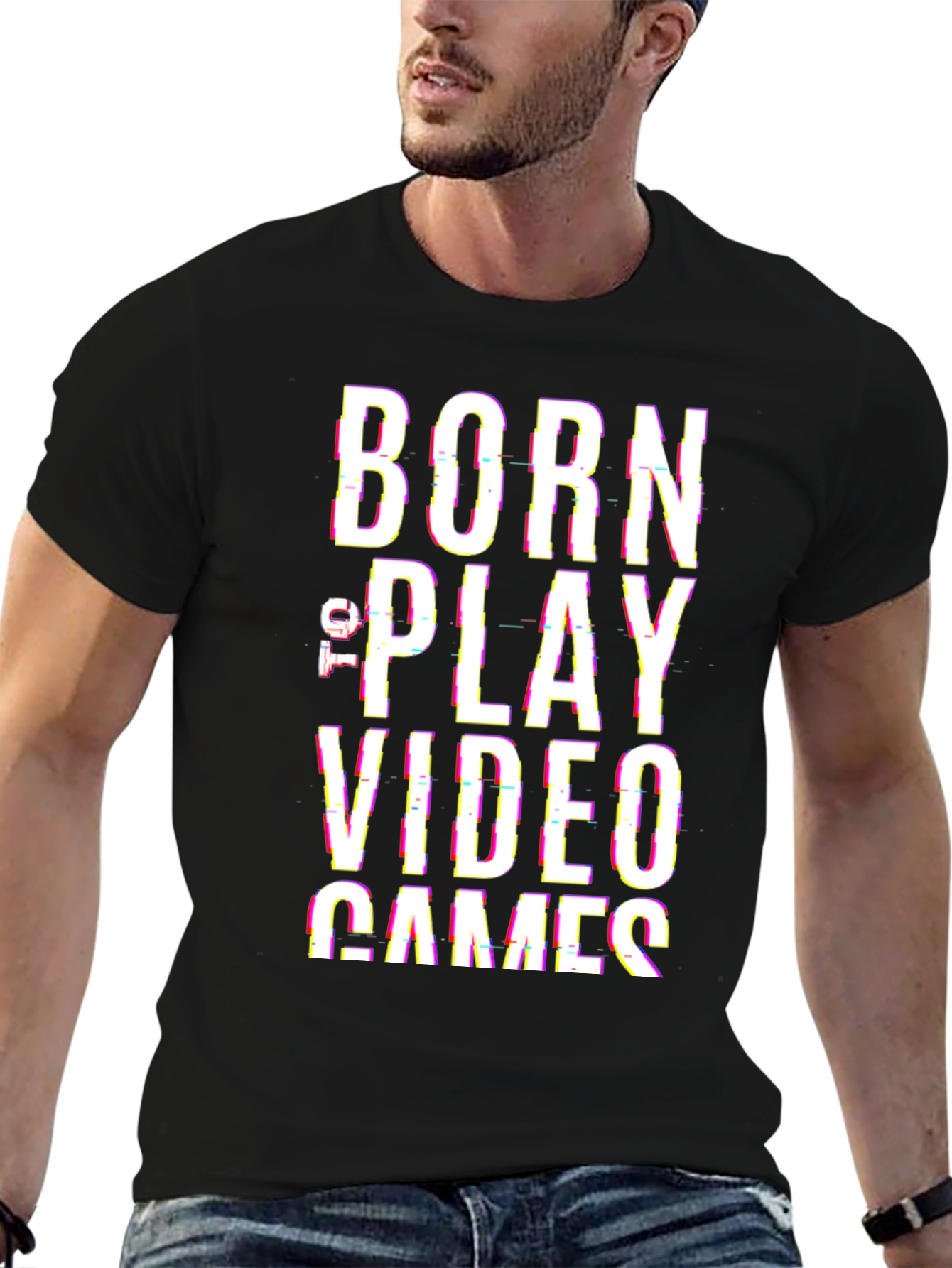 Black Born to Play Video Games Black T-Shirt view 6