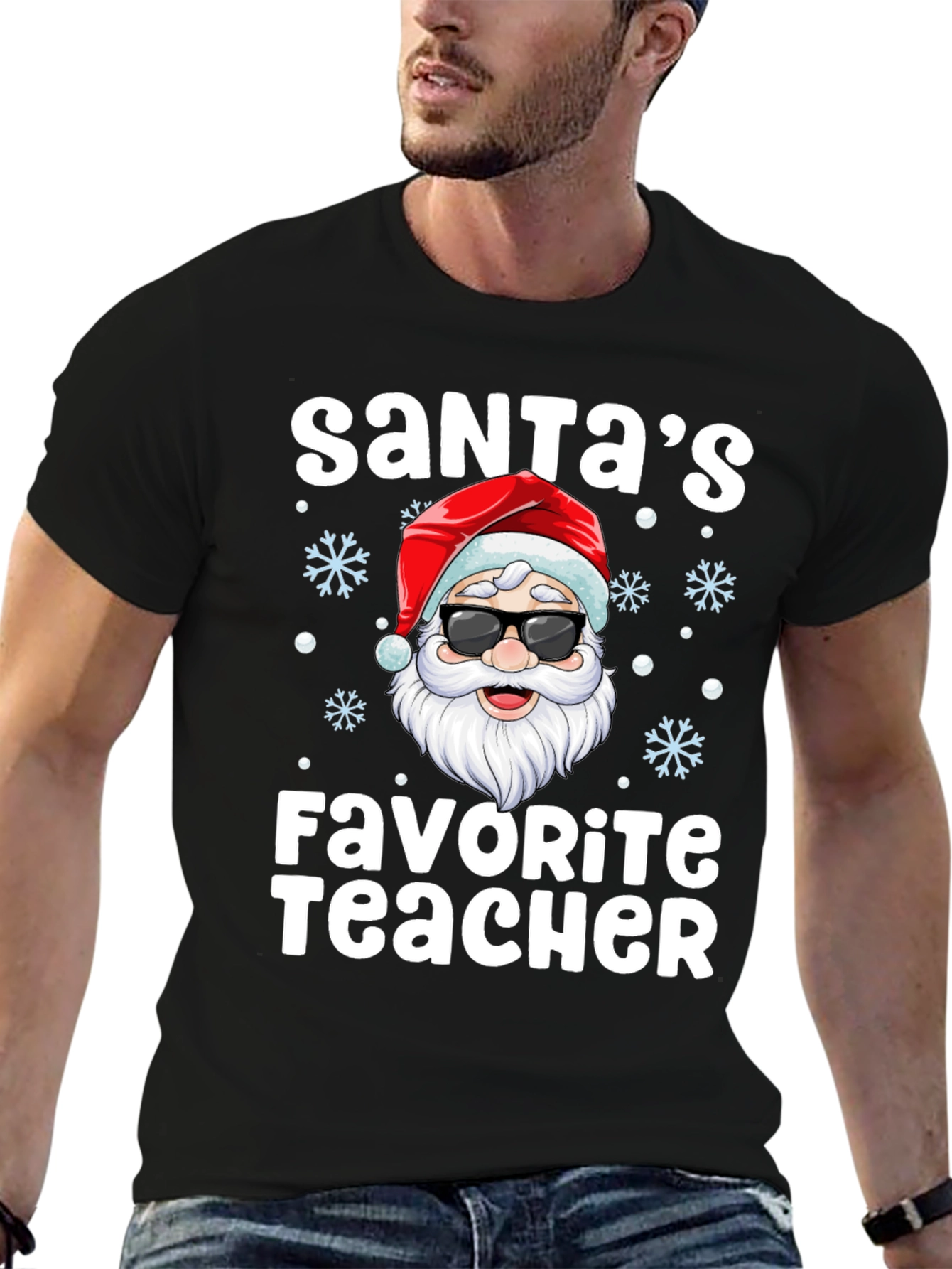 Black Santa's Favorite Teacher T-Shirt Christmas Holiday view 6