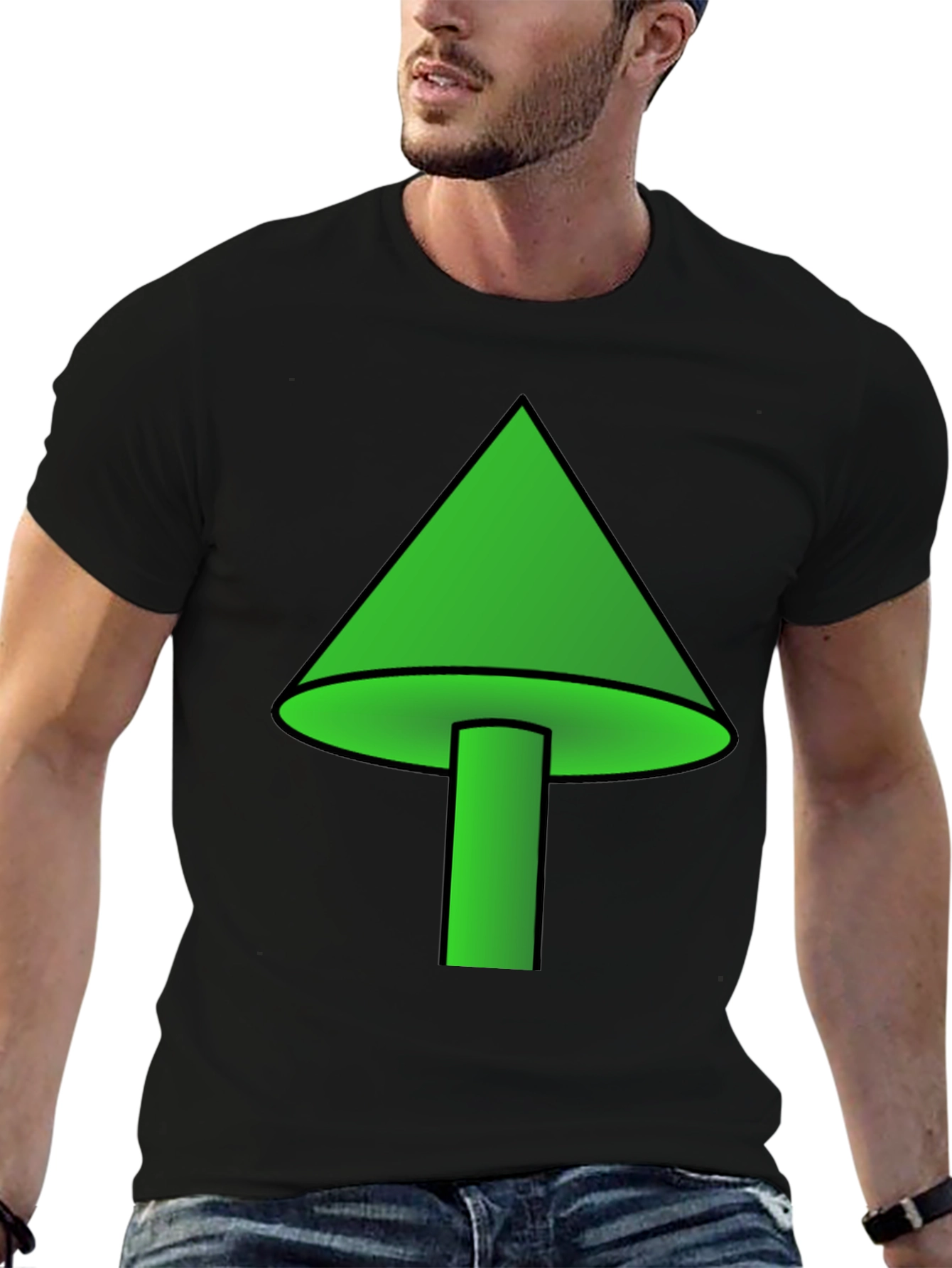 Black Green Mushroom Graphic T-Shirt - Casual Wear view 6