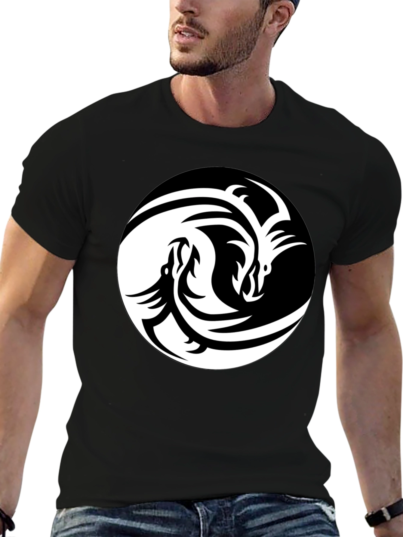 Black Yin Yang Dragon Graphic Tee - Black view 6