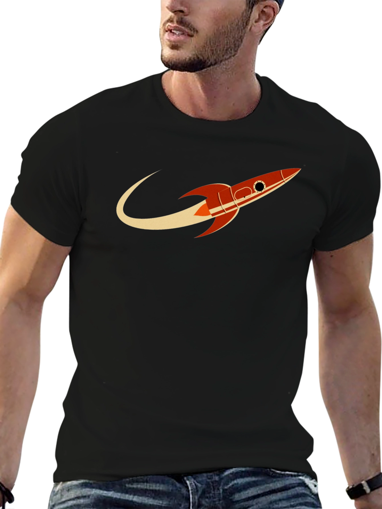 Black Retro Rocket Black T-Shirt - Blast Off in Style! view 6