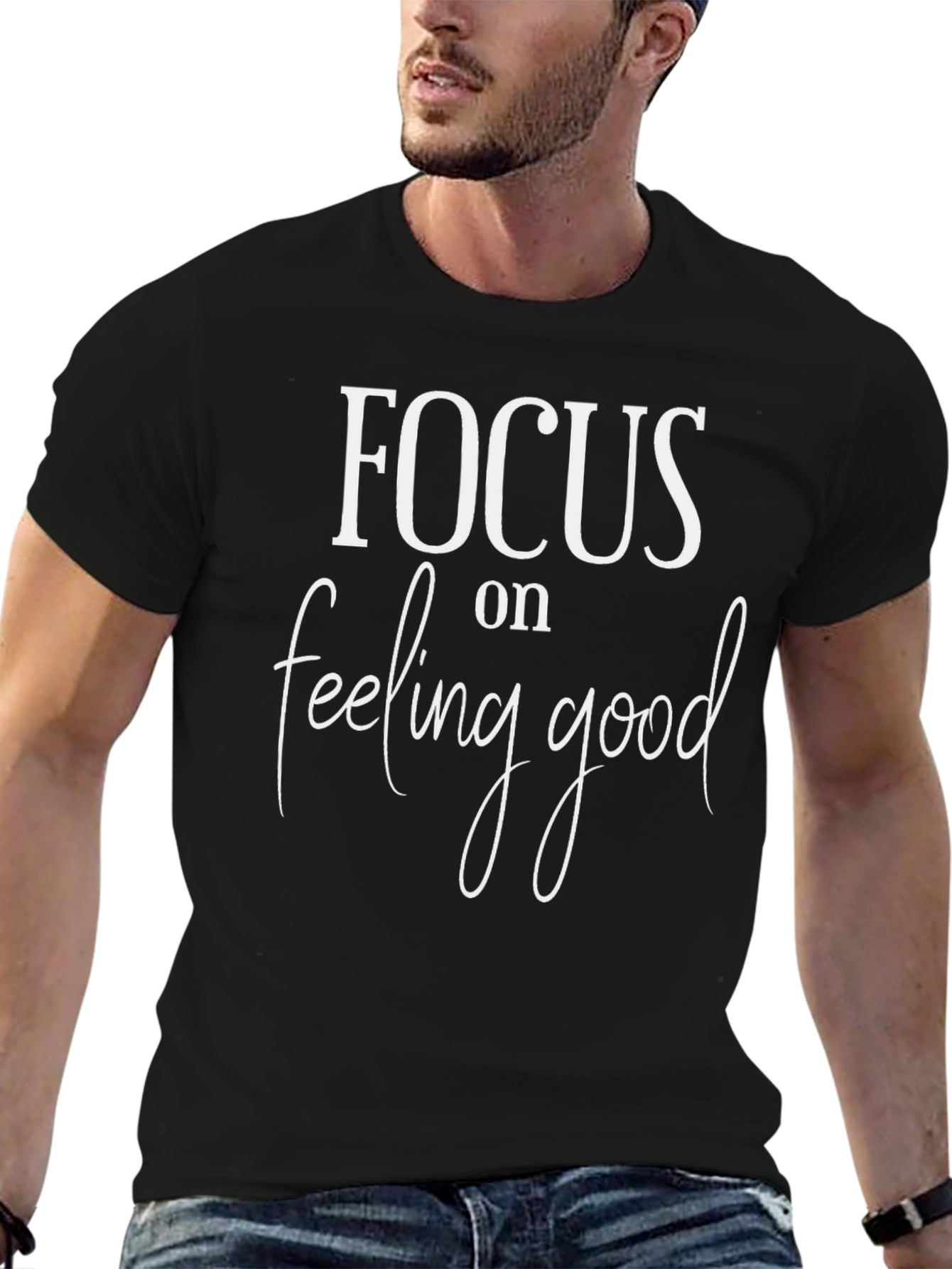 Black Focus on Feeling Good T-Shirt - Motivational Tee view 6