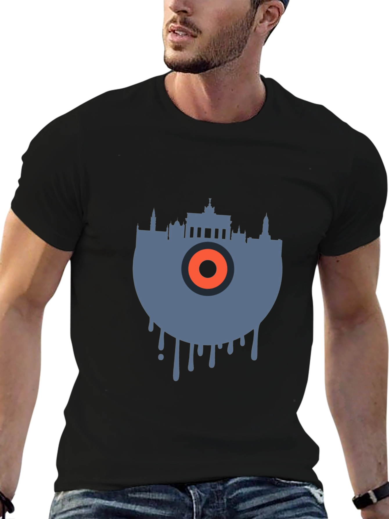 Black Berlin Skyline Vinyl Graphic Tee - Cool Urban Style view 6