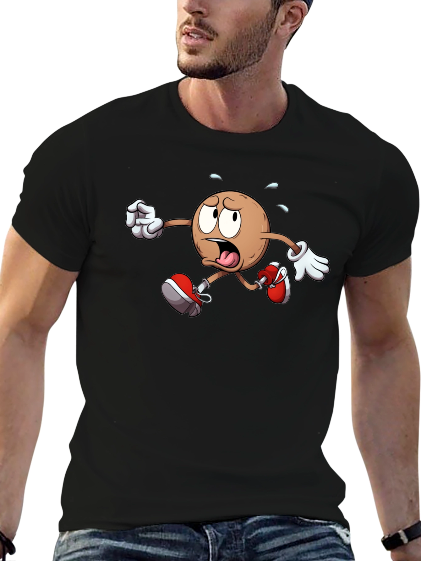 Black Funny Running Cartoon T-Shirt view 6
