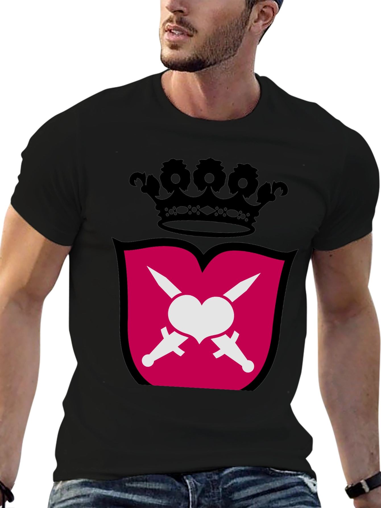 Black Heart & Swords Crest Graphic T-Shirt view 6