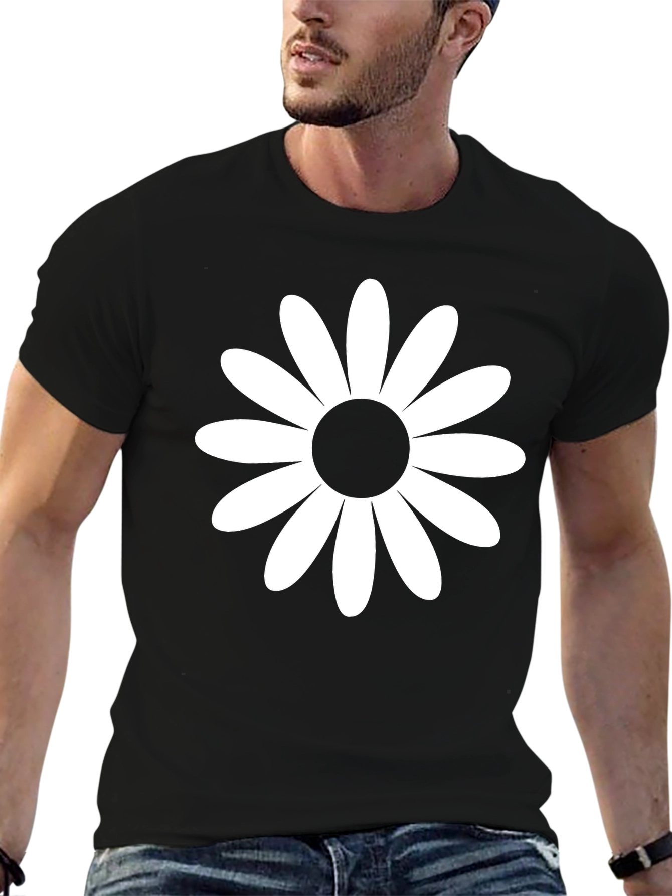Black Daisy Graphic Tee - Casual Black T-Shirt view 6