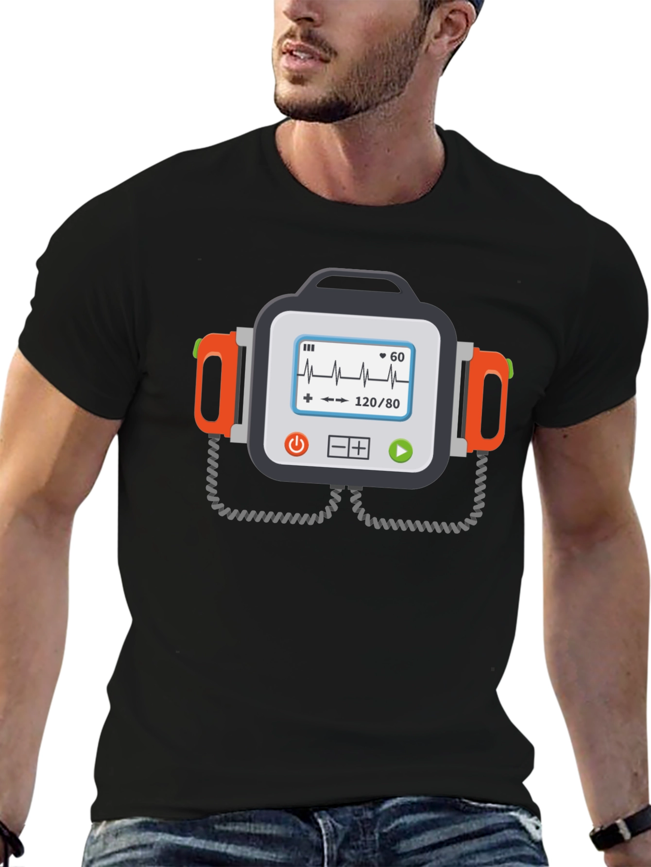 Black Defibrillator Funny Graphic Tee view 6