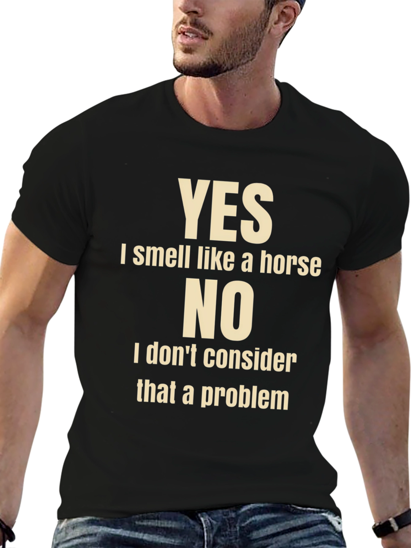 Black Humorous Horse Lover T-Shirt: Yes, I Smell Like A Horse view 6