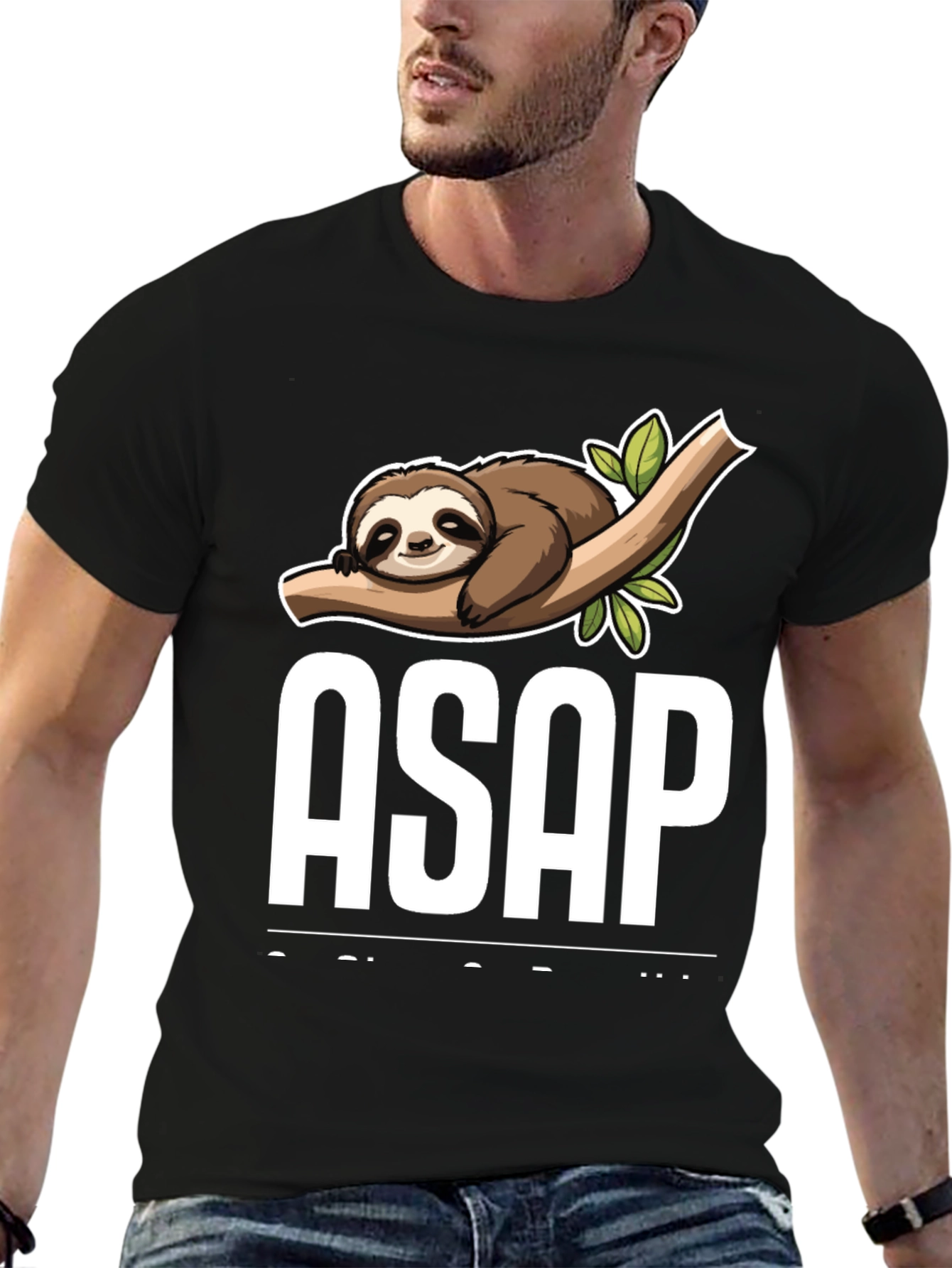 Black Funny Sloth ASAP T-Shirt - Lazy Humor Tee view 6