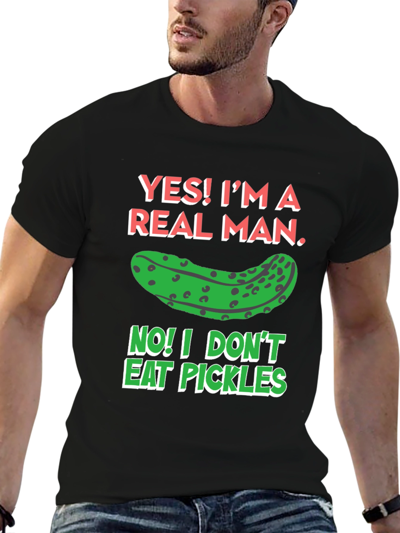 Black Funny Pickle T-Shirt - Real Man Humor Tee view 6