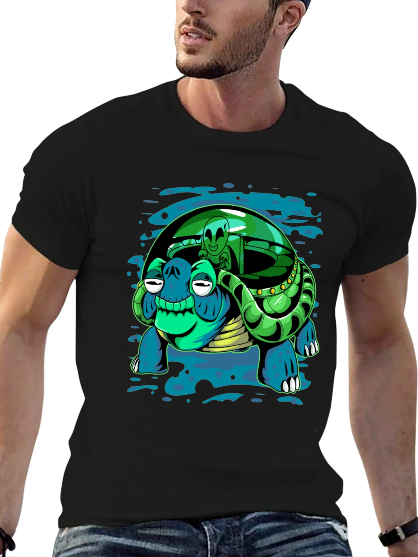 Black Alien Turtle Graphic T-Shirt view 6