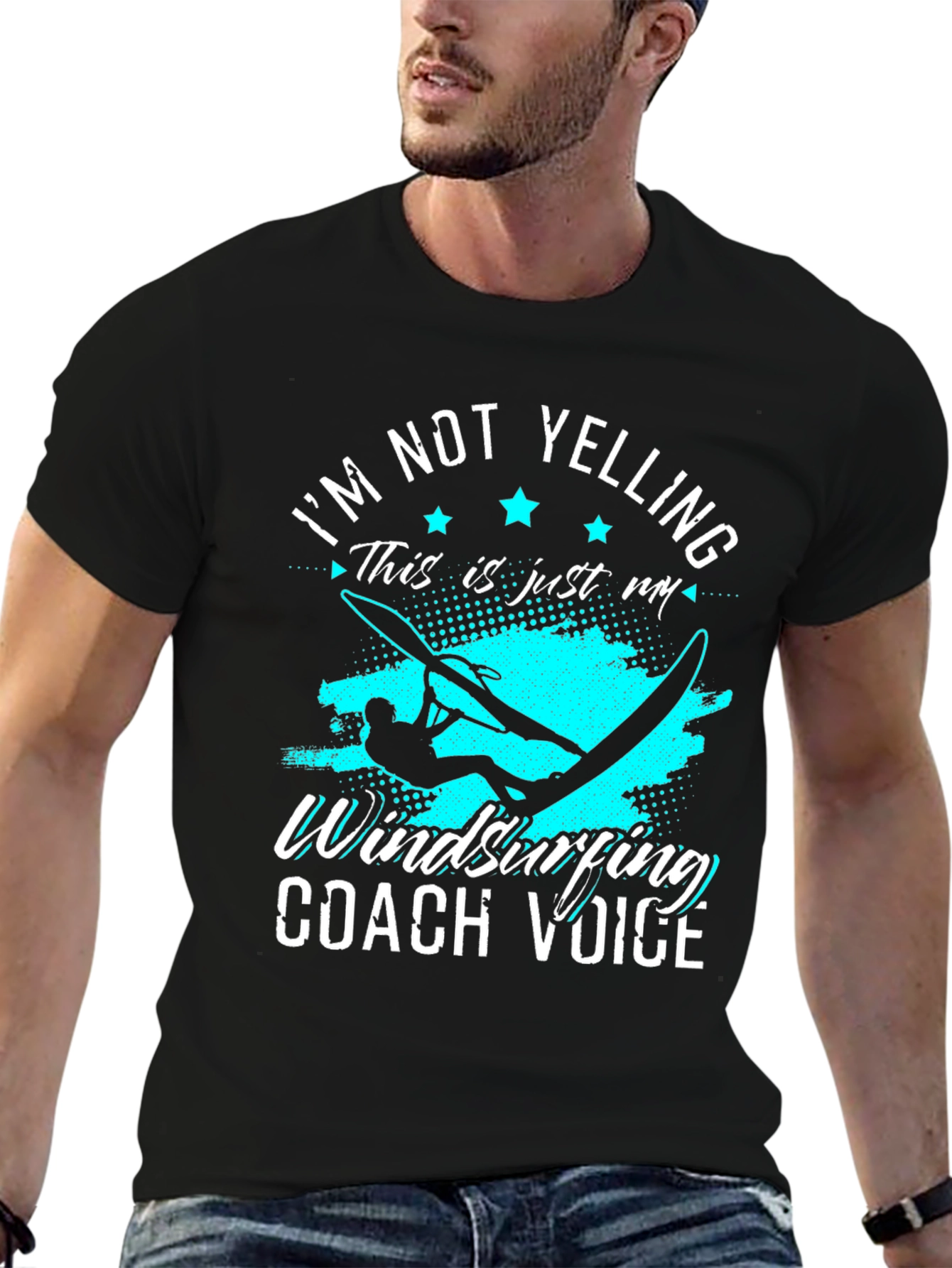 Black I'm Not Yelling Windsurfing Coach Voice Graphic Tee view 6