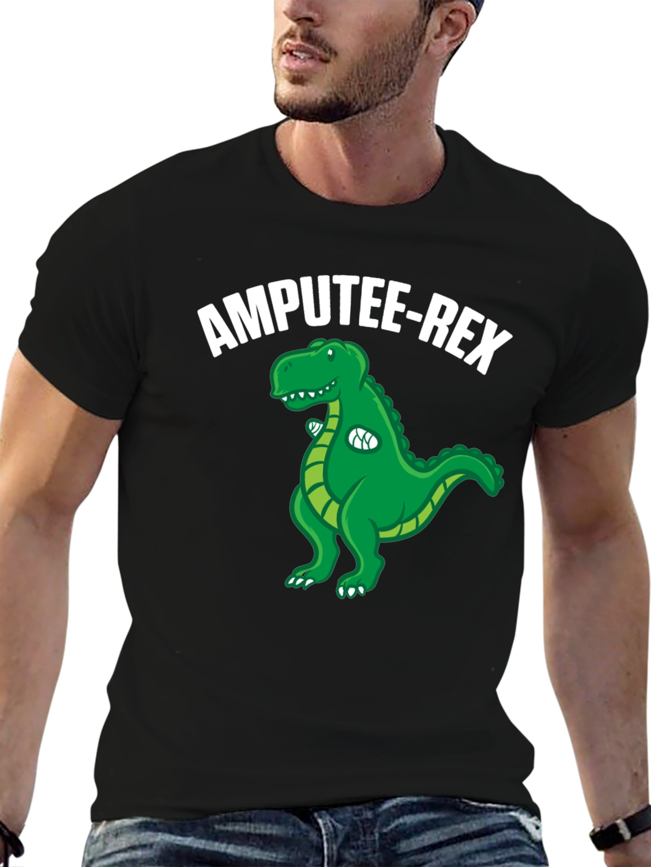 Black Amputee-Rex T-Shirt: Funny Dinosaur Graphic Tee view 6