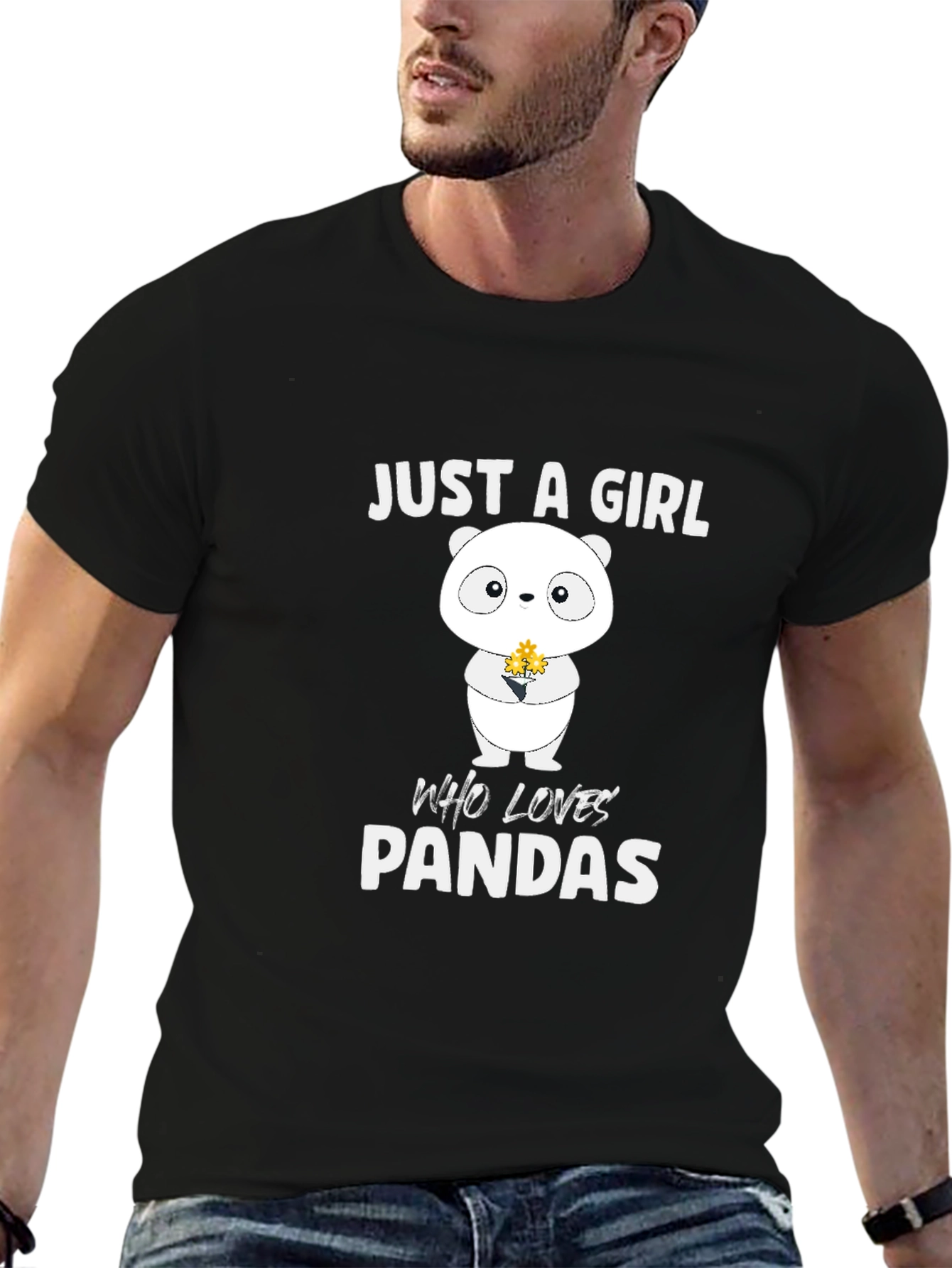 Black Just a Girl Who Loves Pandas T-Shirt view 6