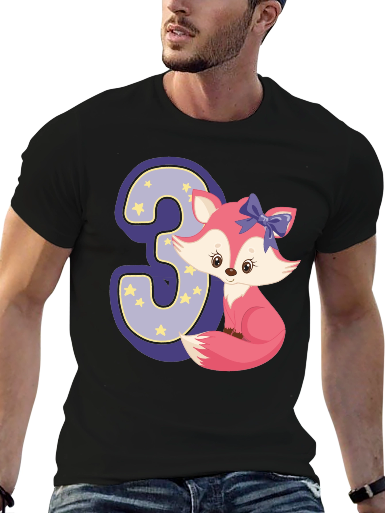 Black Cute Fox 3rd Birthday T-Shirt view 6
