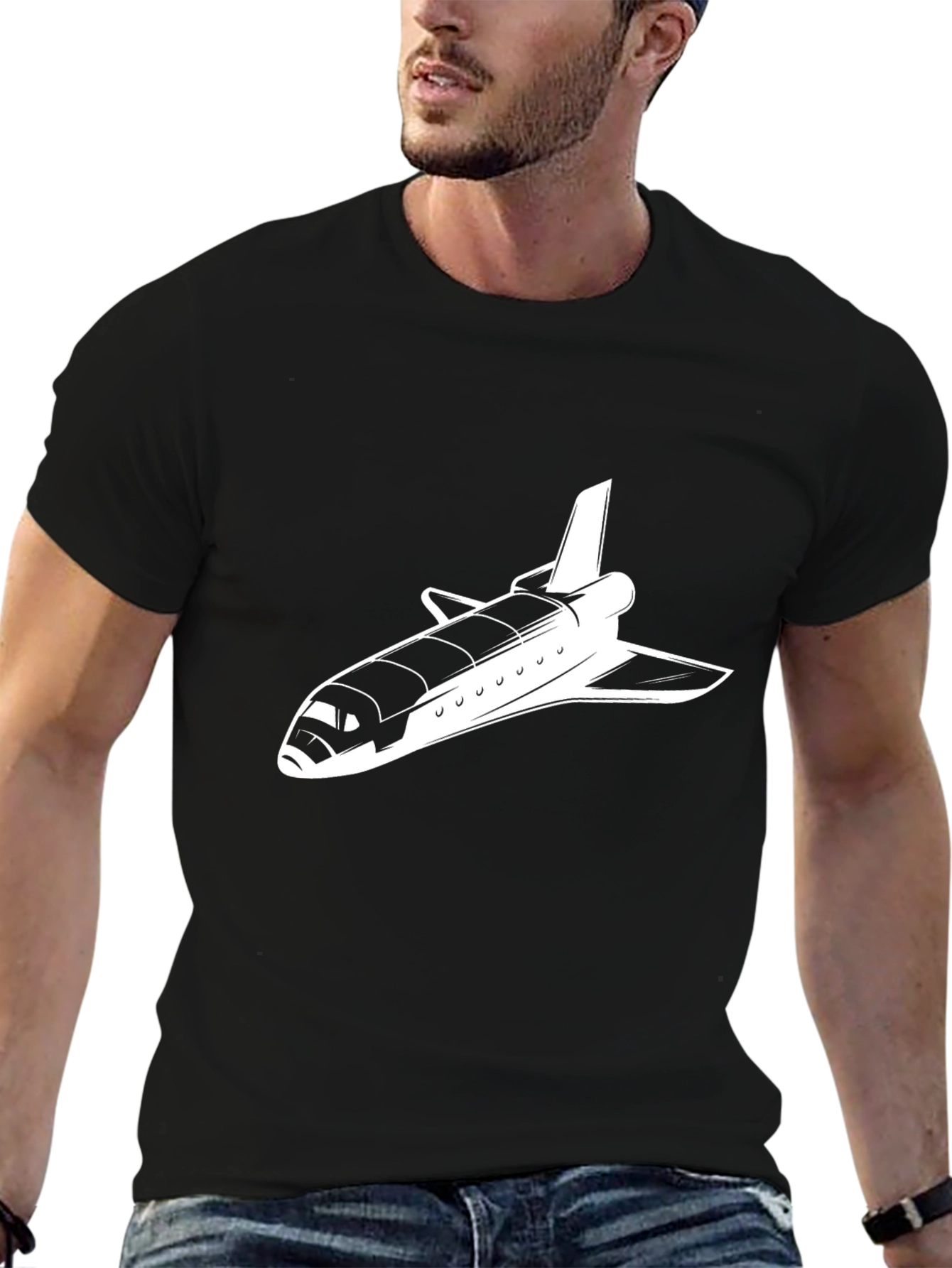 Black Space Shuttle Graphic Tee - Retro Rocket Shirt view 6