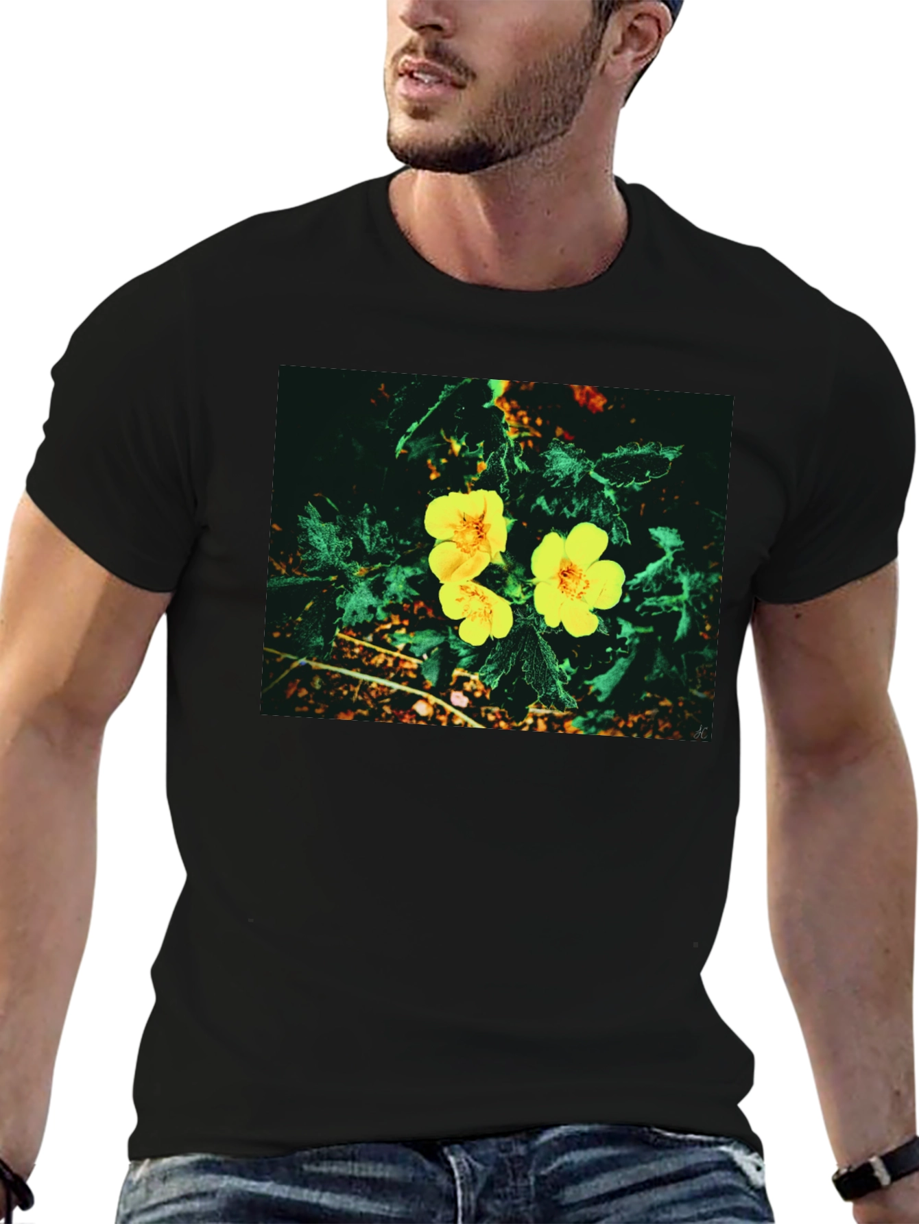 Black Floral Print T-Shirt view 6
