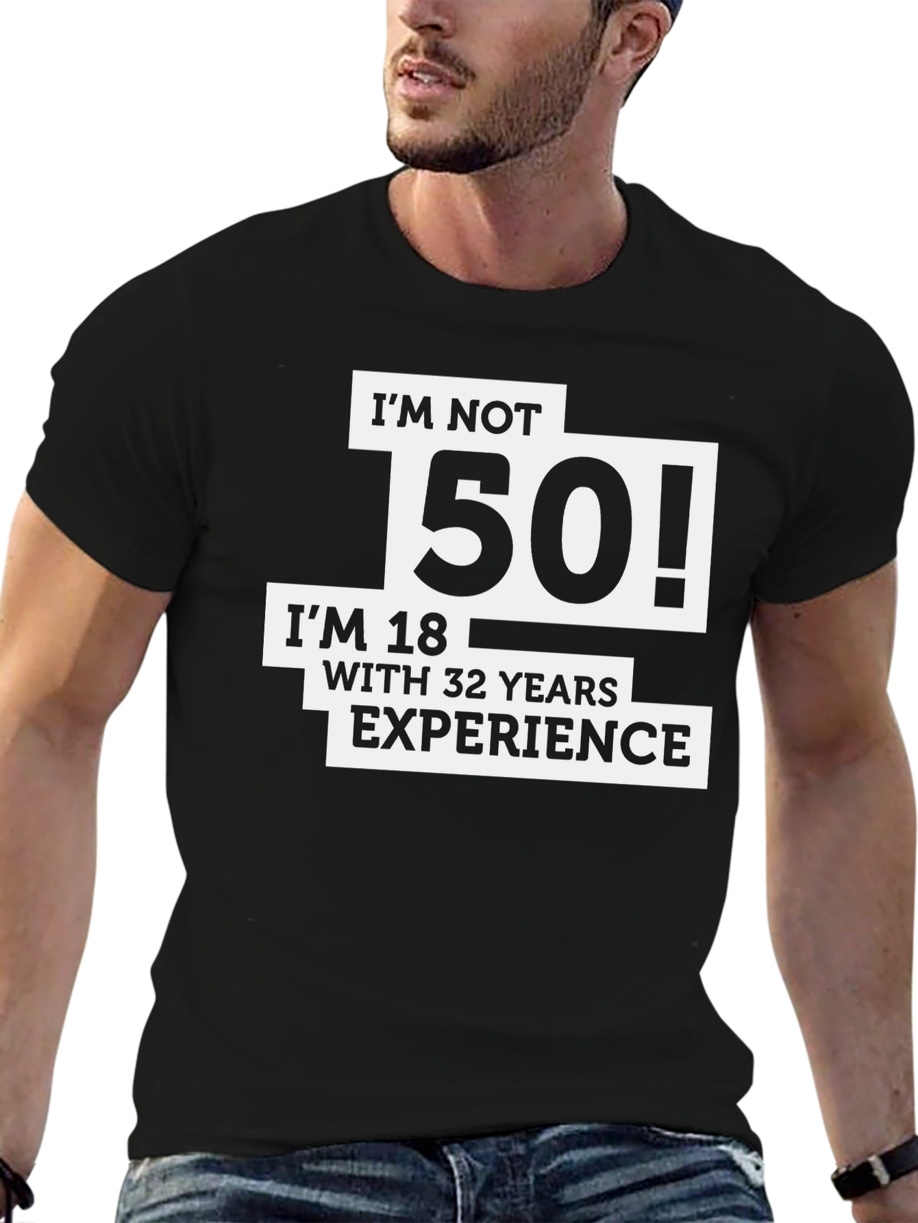 Black Funny 50th Birthday T-Shirt: 18 with 32 Years Experience view 6