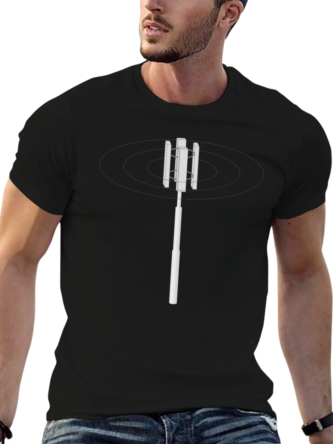 Black Modern Telecom Tower Graphic Tee - Black Casual Wear view 6