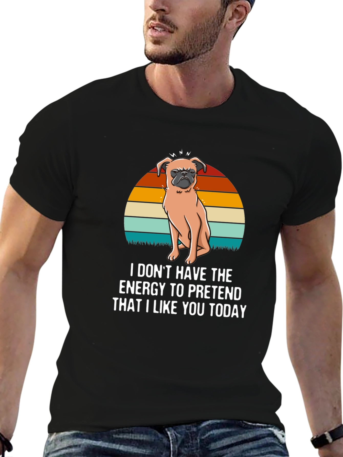 Black Funny Pug T-Shirt - "I Don't Have The Energy" view 6