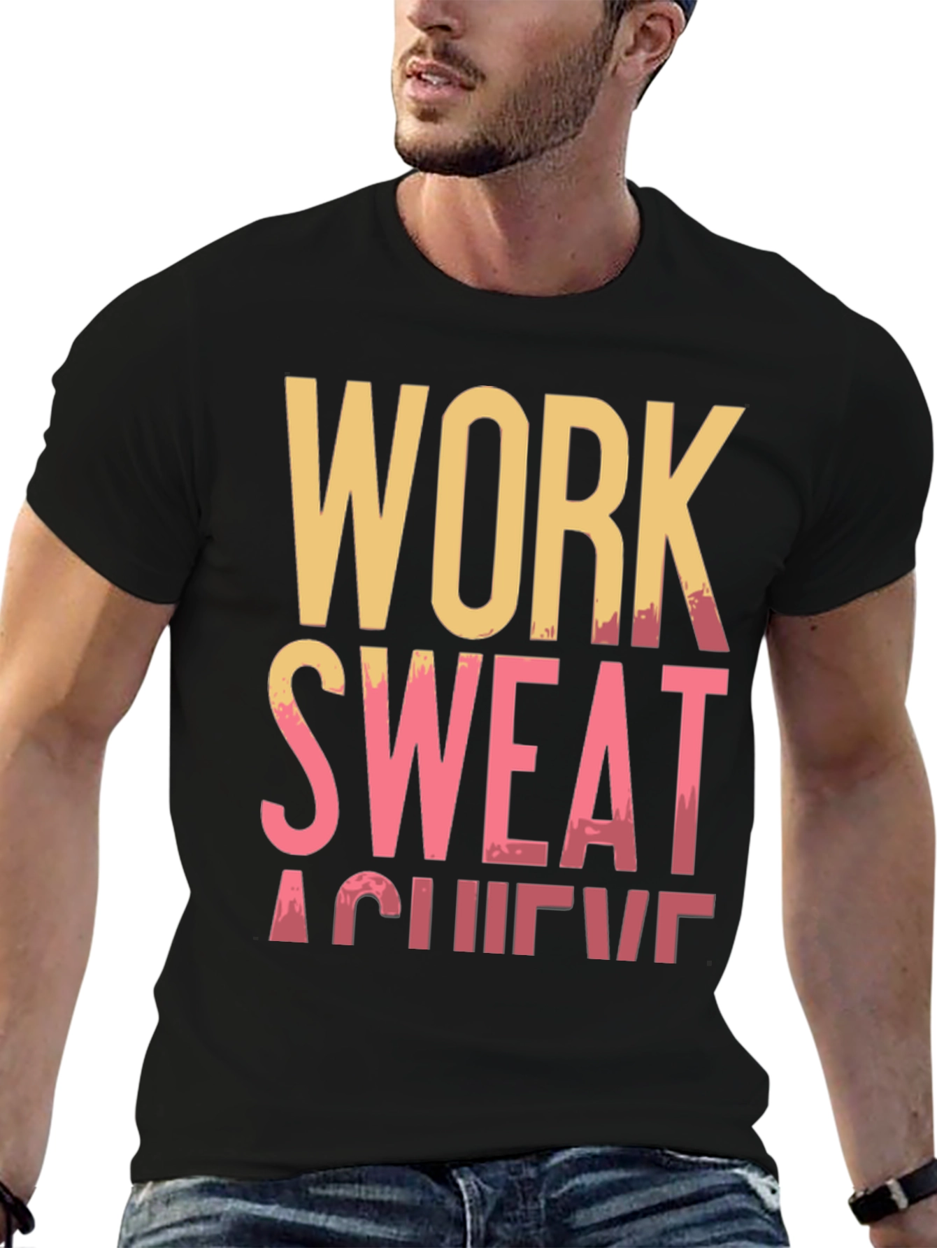 Work Sweat Achieve Black Graphic Tee - 6
