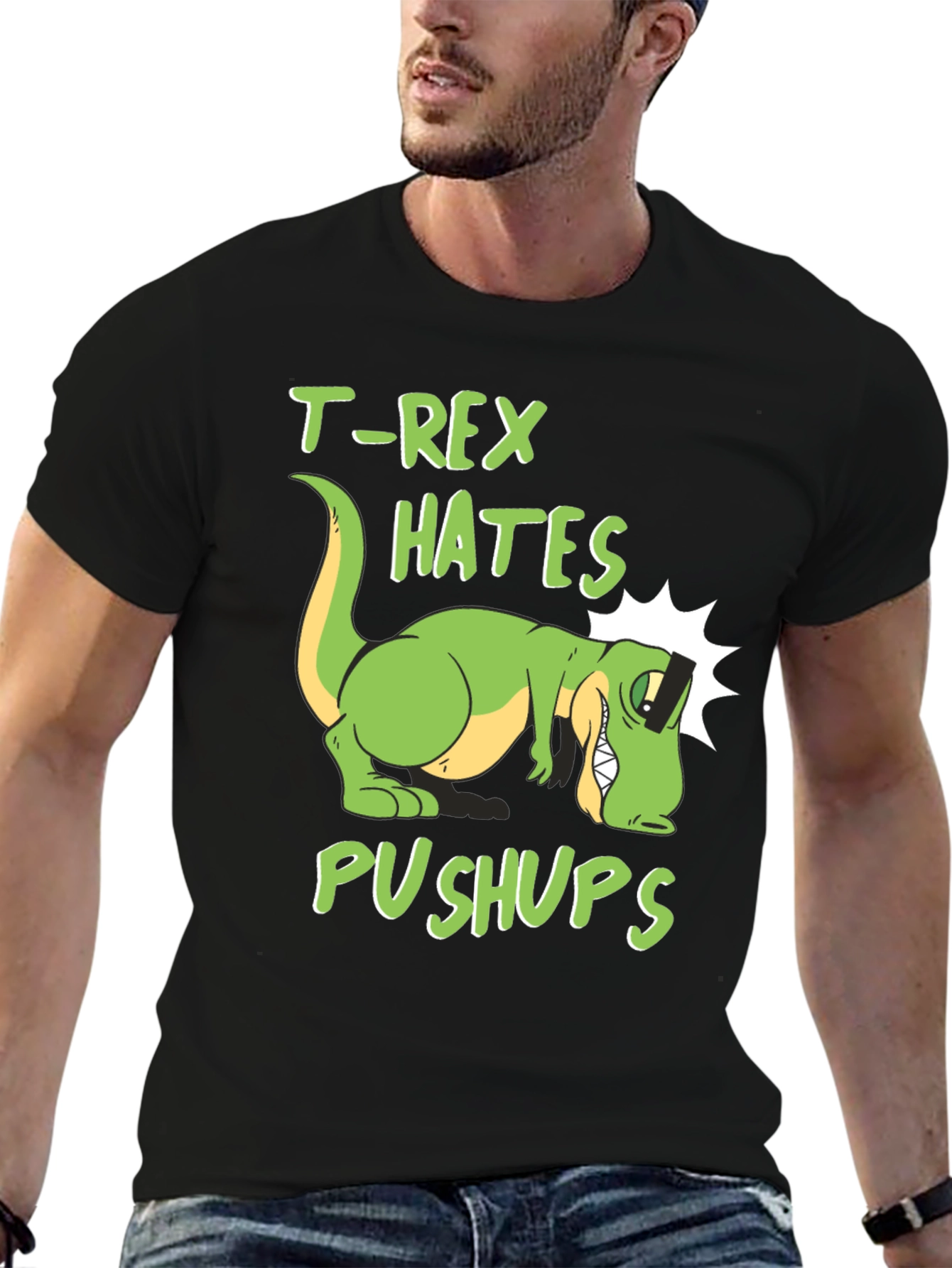 Black T-Rex Hates Pushups Graphic Tee view 6