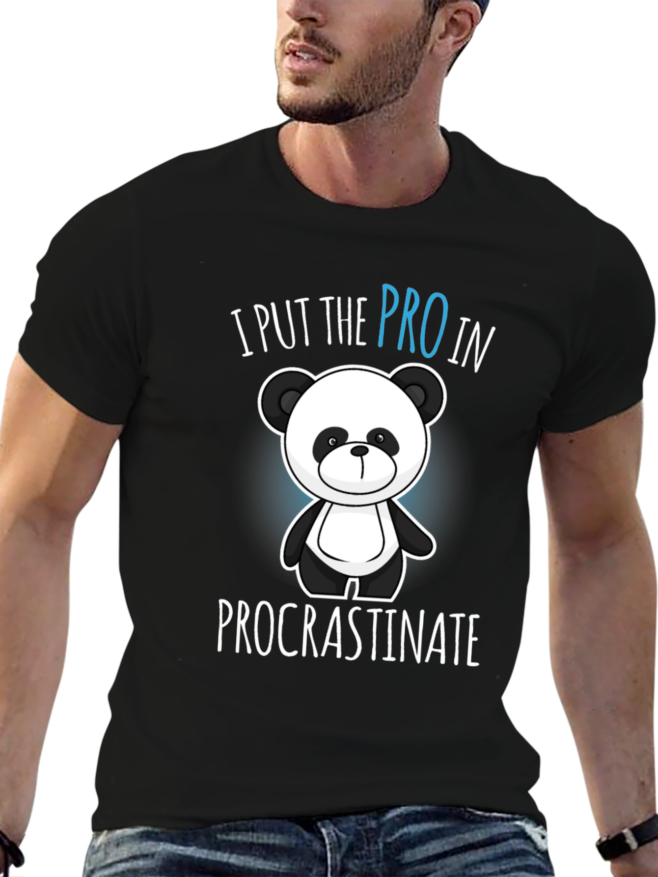 Black Funny Procrastination Panda Graphic Tee - Black view 6